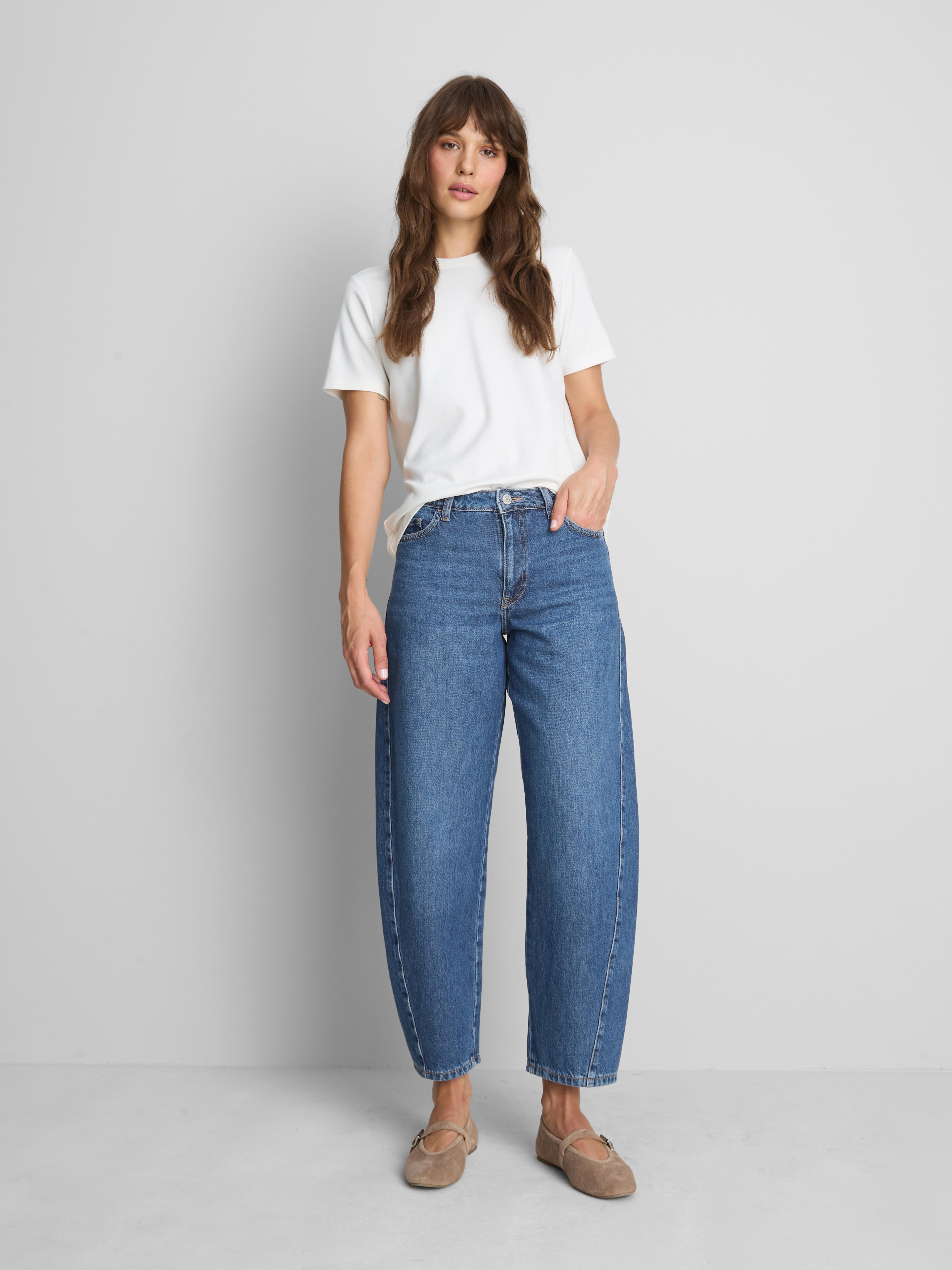 Cotton Denim Barrel-Leg Jeans