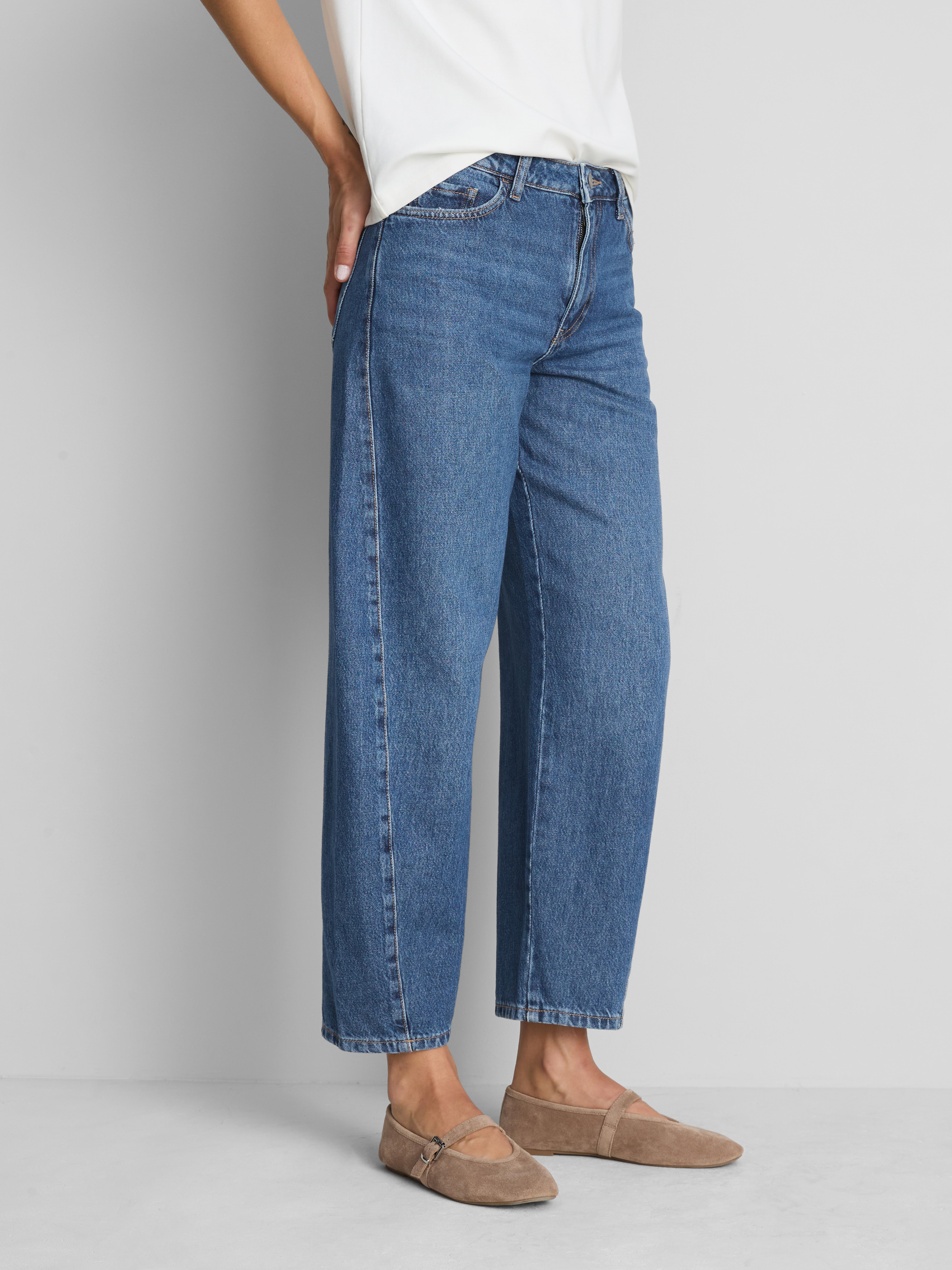 Cotton Denim Barrel-Leg Jeans