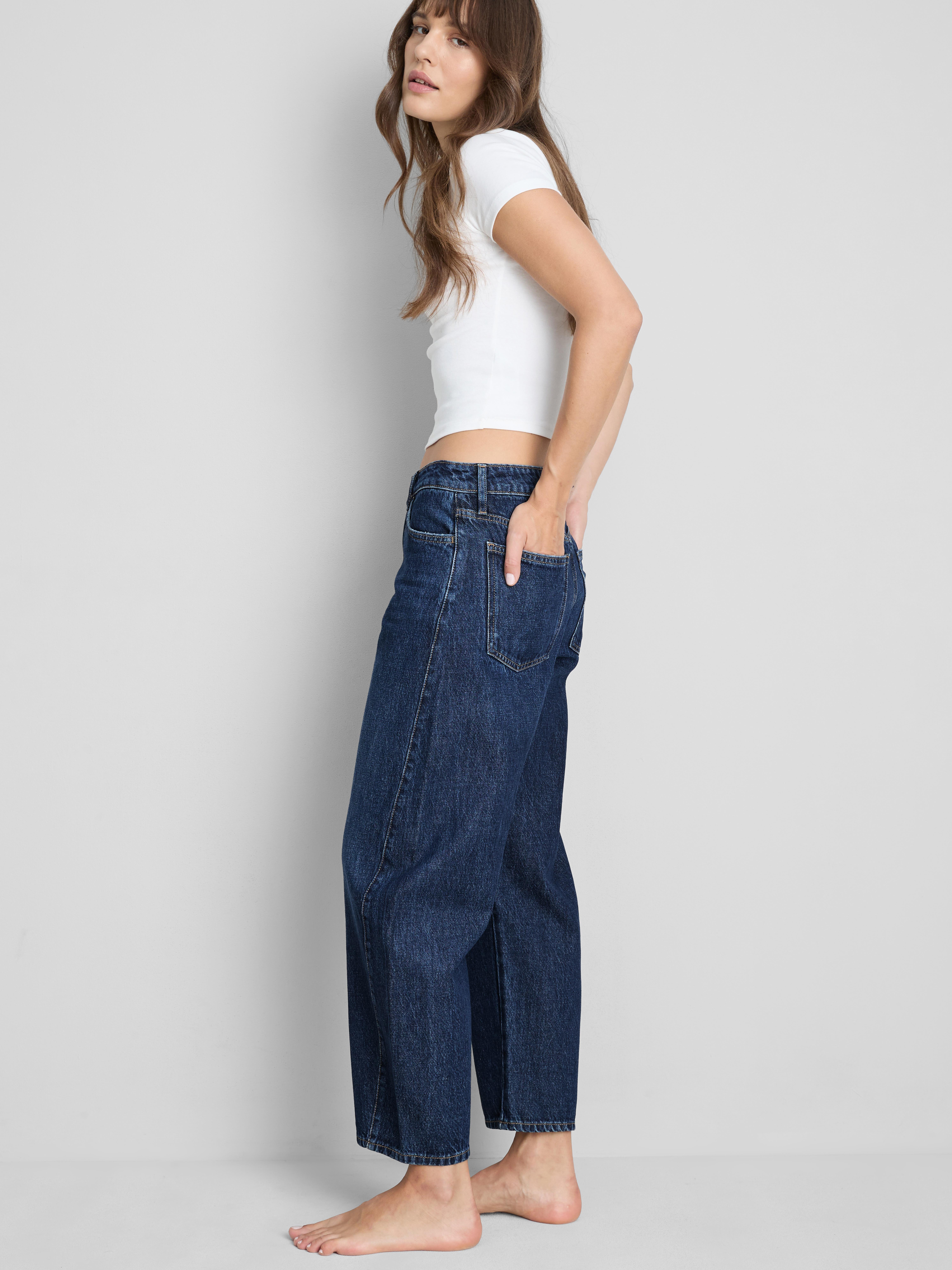 Cotton Denim Barrel-Leg Jeans