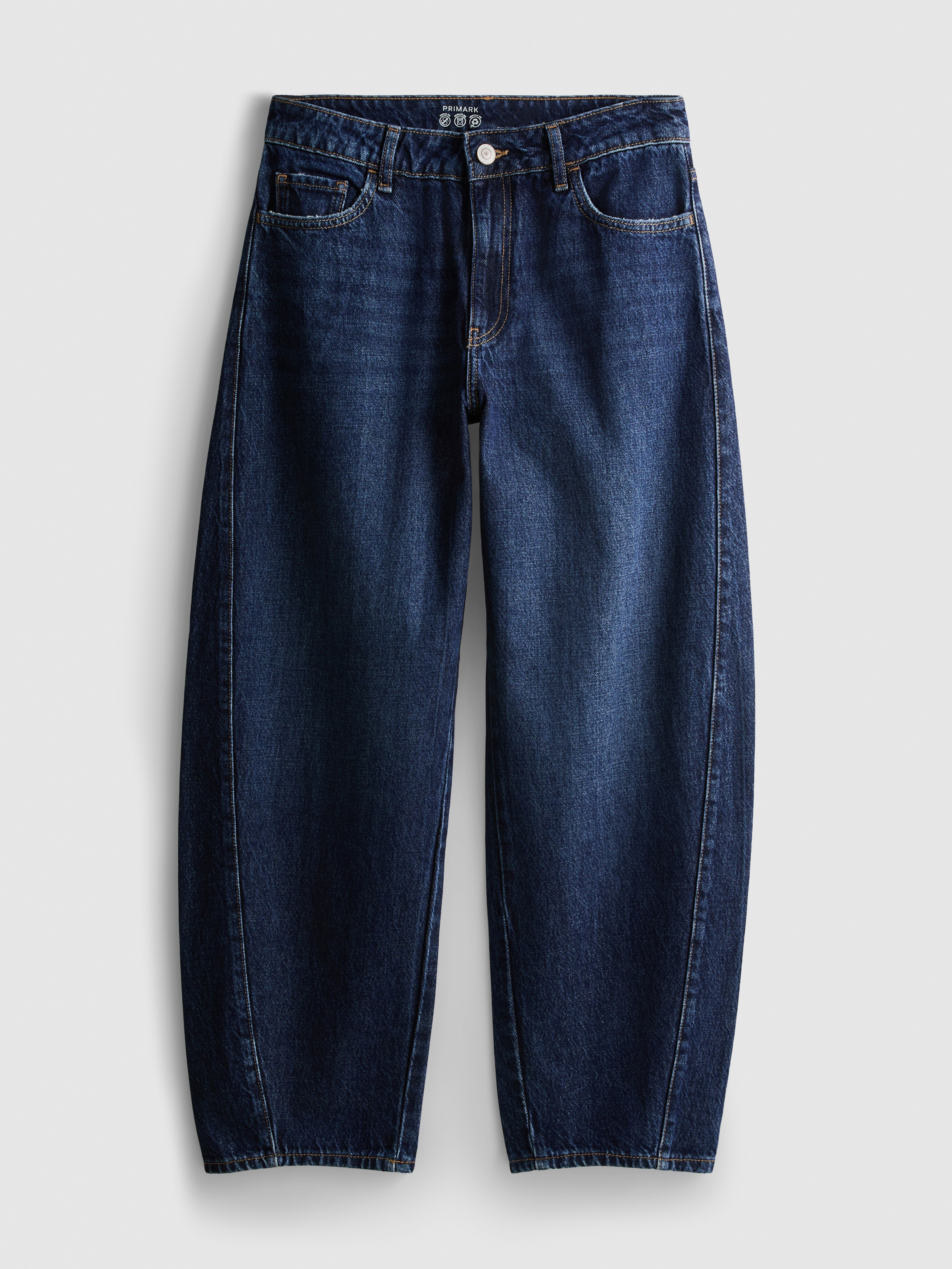 Cotton Denim Barrel-Leg Jeans