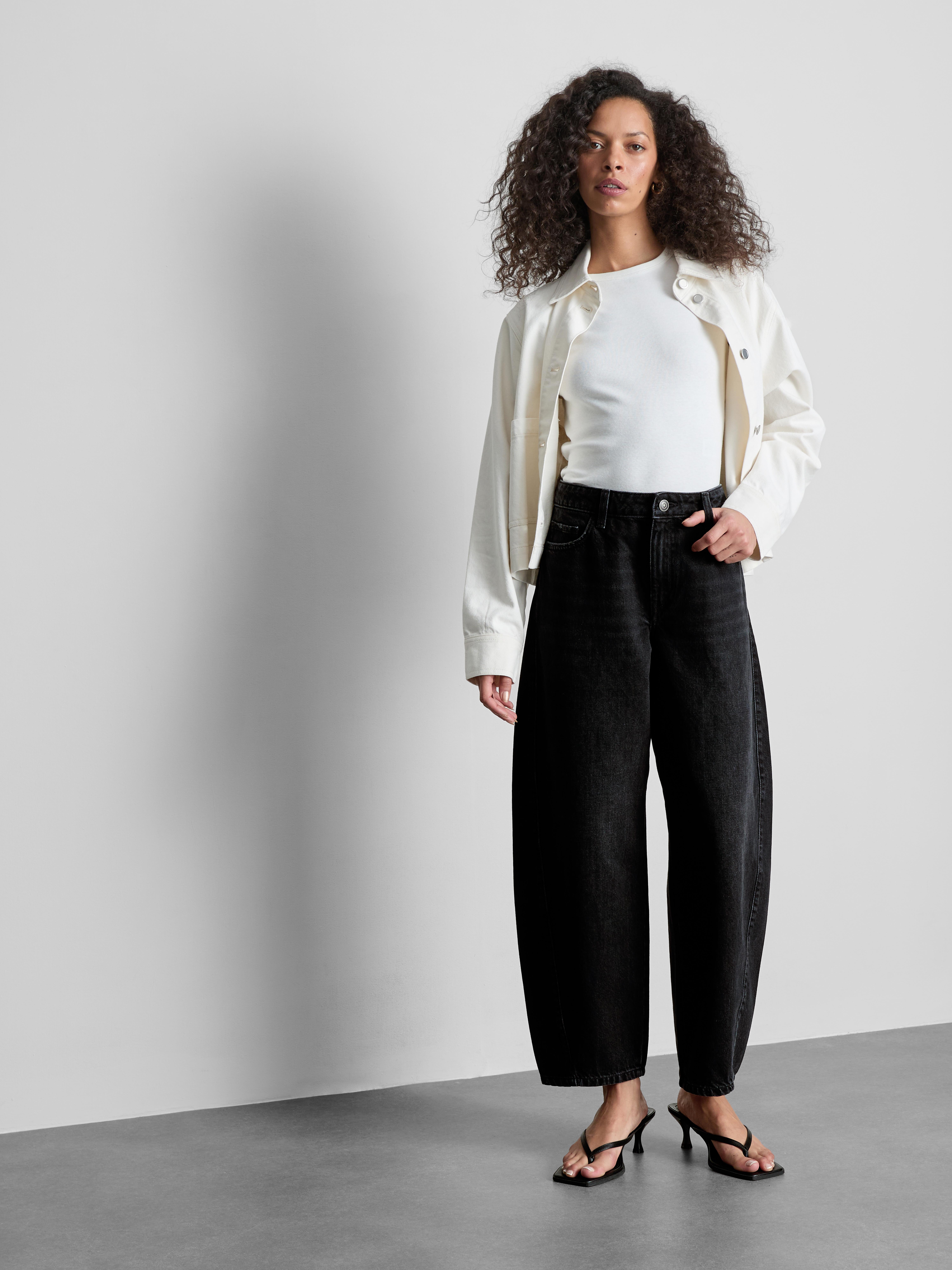 Cotton Denim Barrel-Leg Jeans