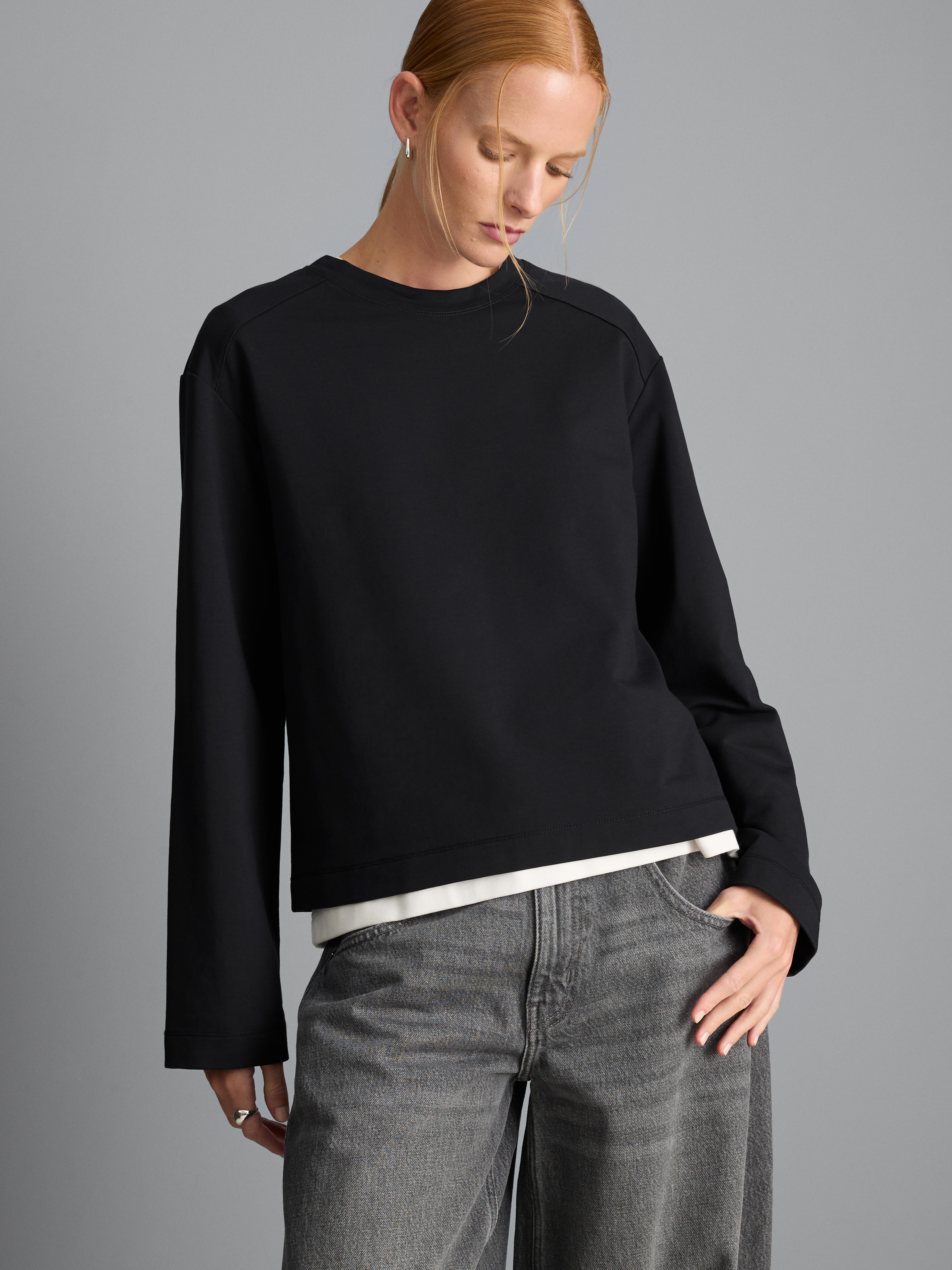 Cotton Blend Crew Neck Sweatshirt