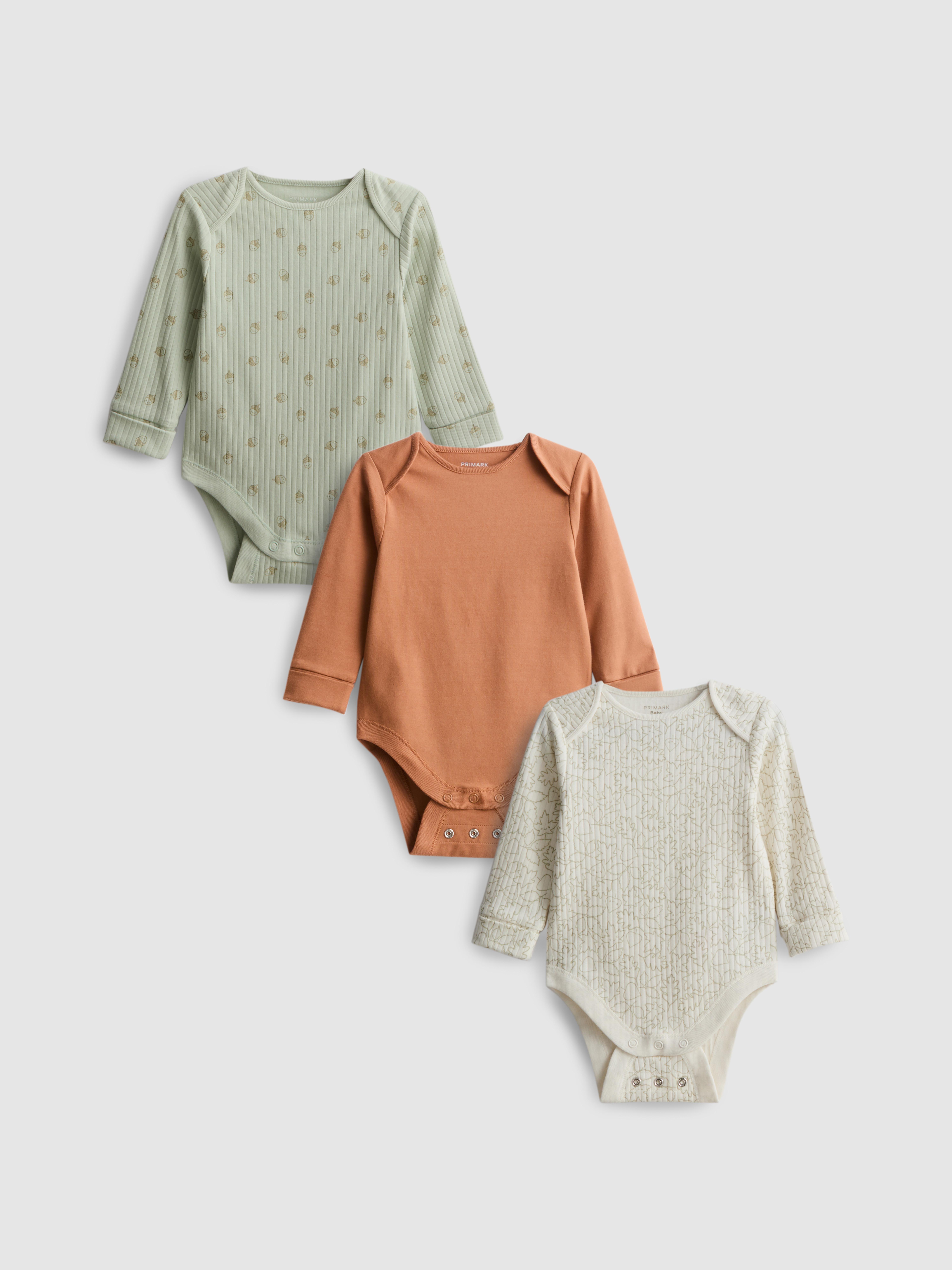 0-18mths | 3pk Pure Cotton Long-Sleeve Newborn Onesies