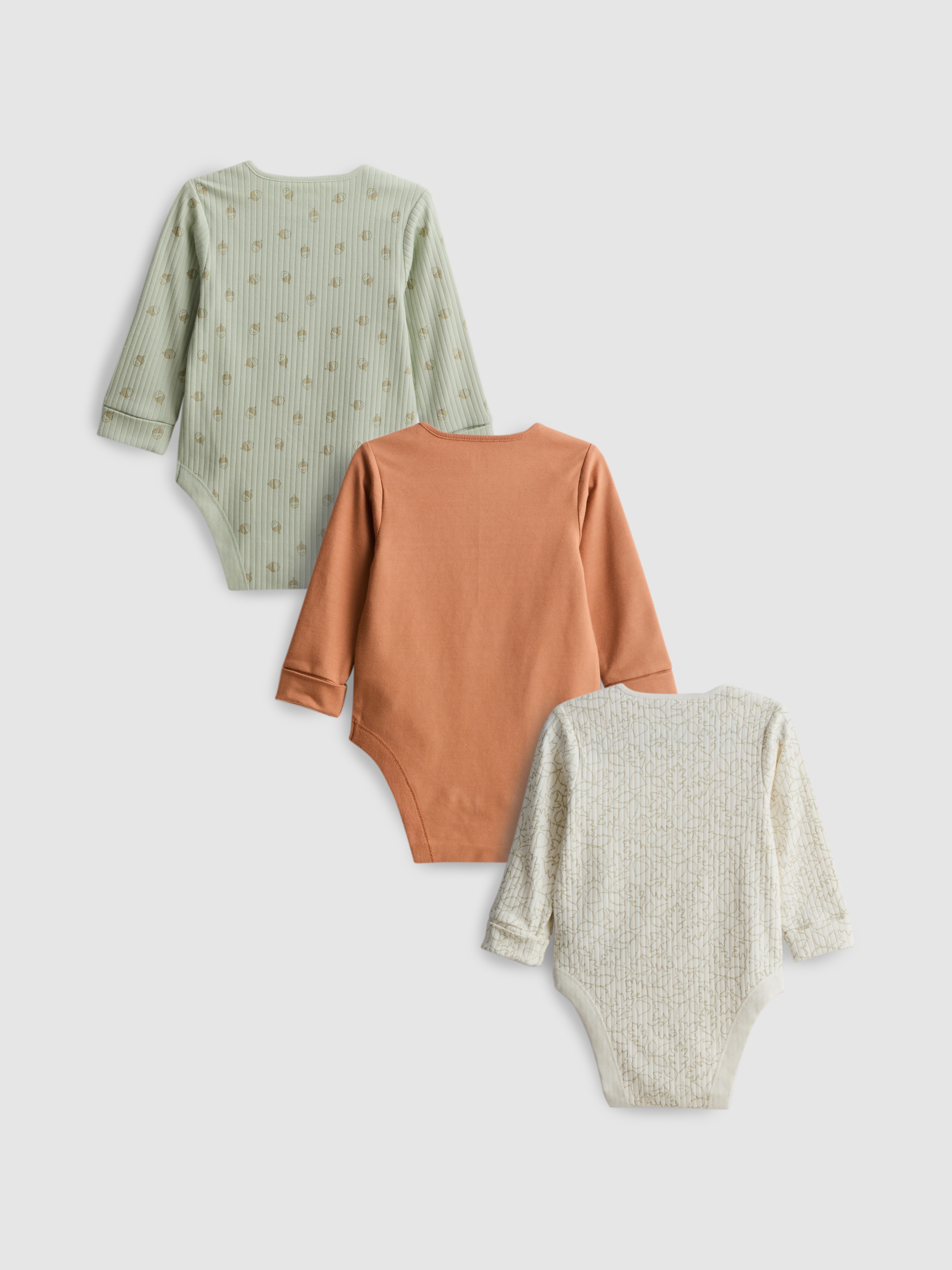 0-18mths | 3pk Pure Cotton Long-Sleeve Newborn Onesies