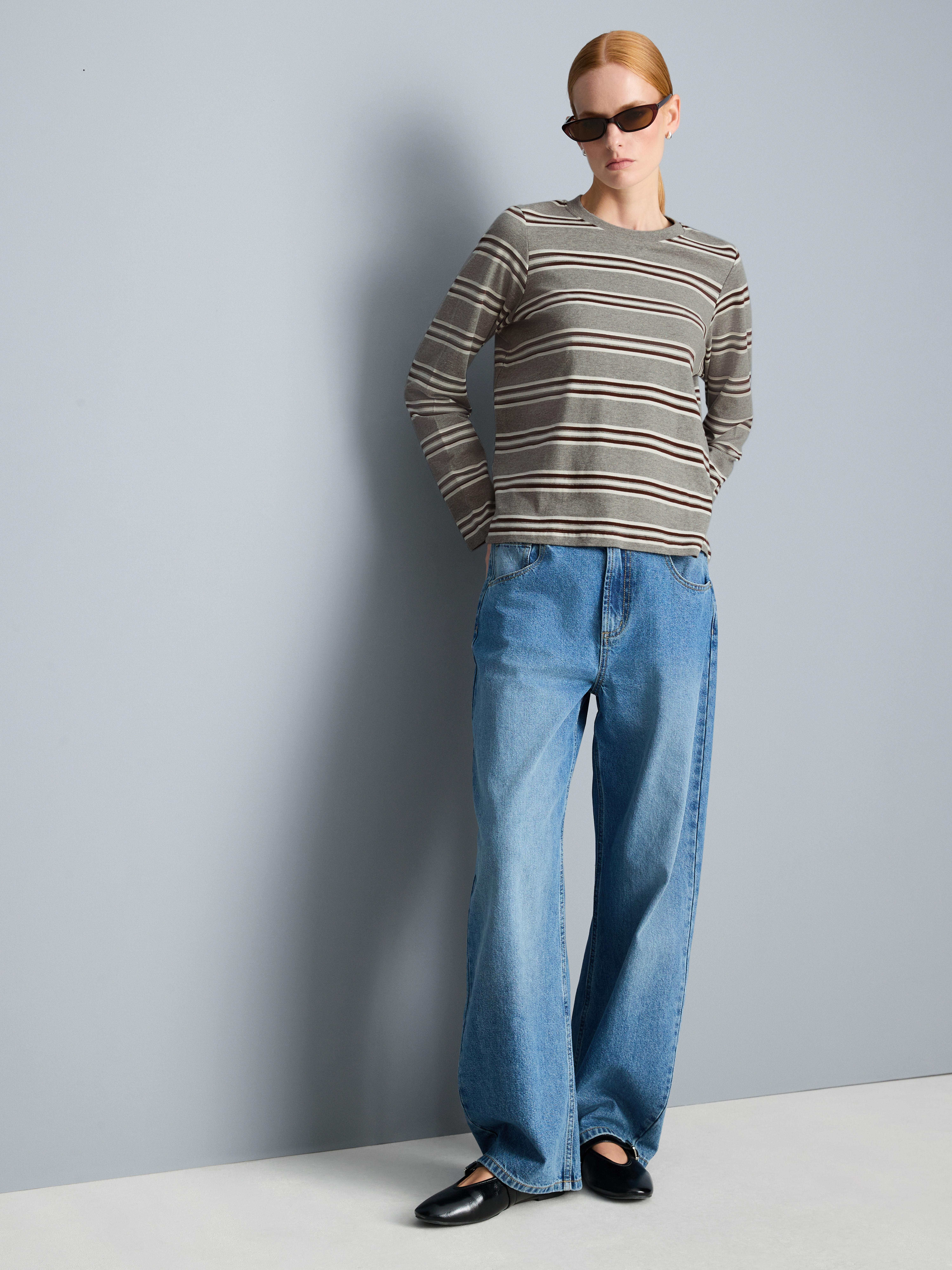 Gestreiftes Langarmshirt aus reiner Baumwolle Multi