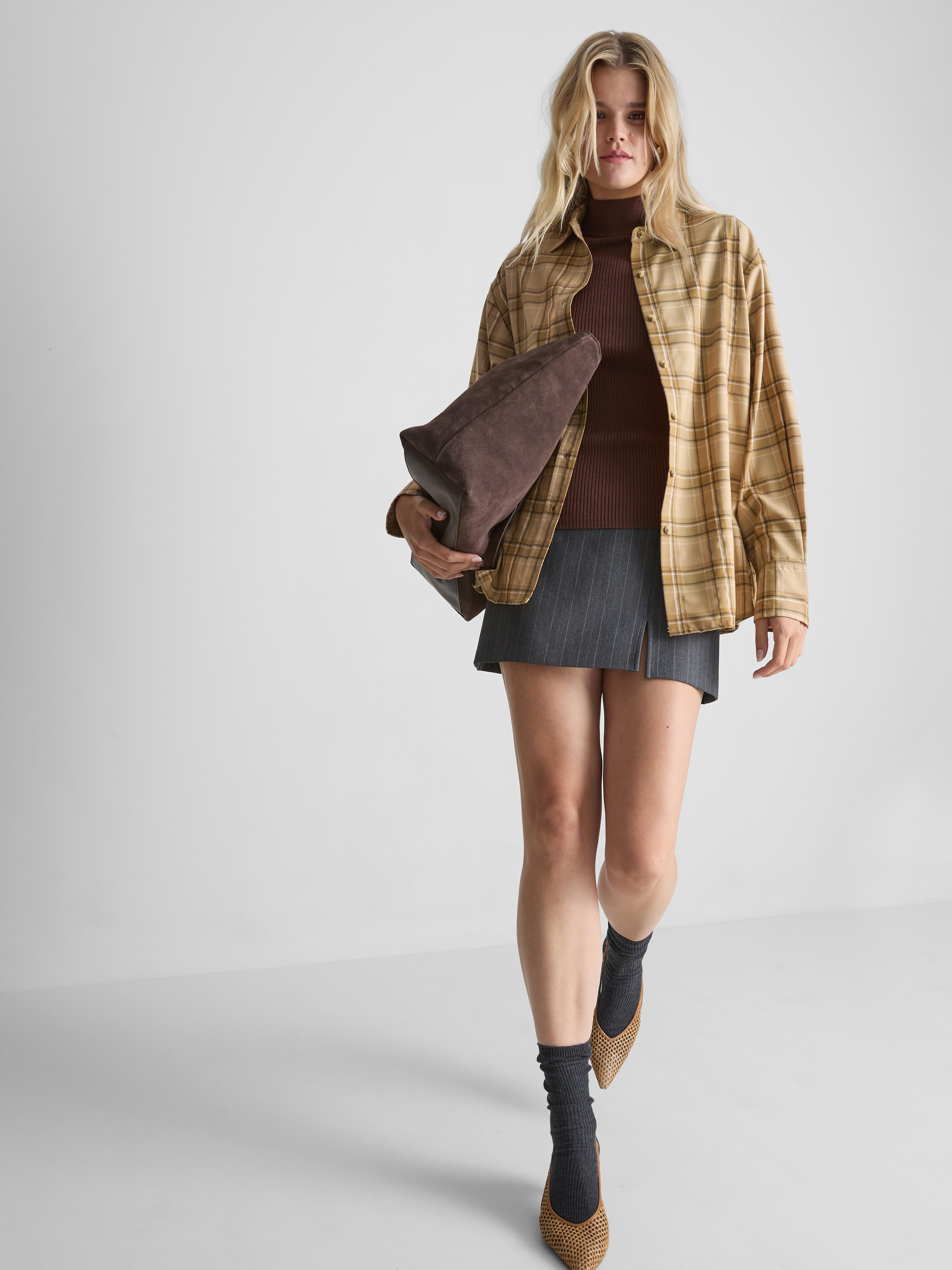 Chemise à carreaux et manches longues Fauve