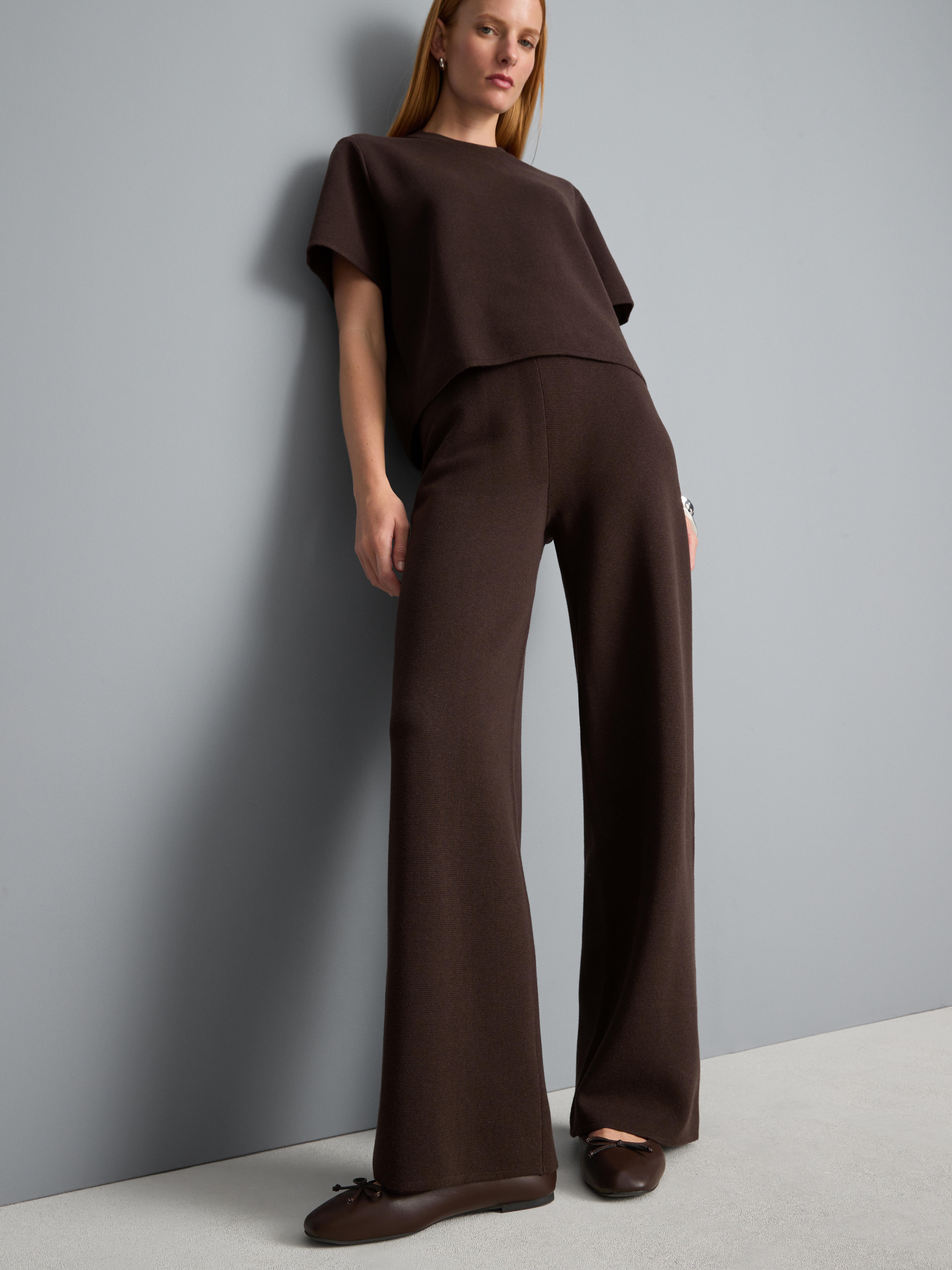Compact Knit Wide-Leg Pants