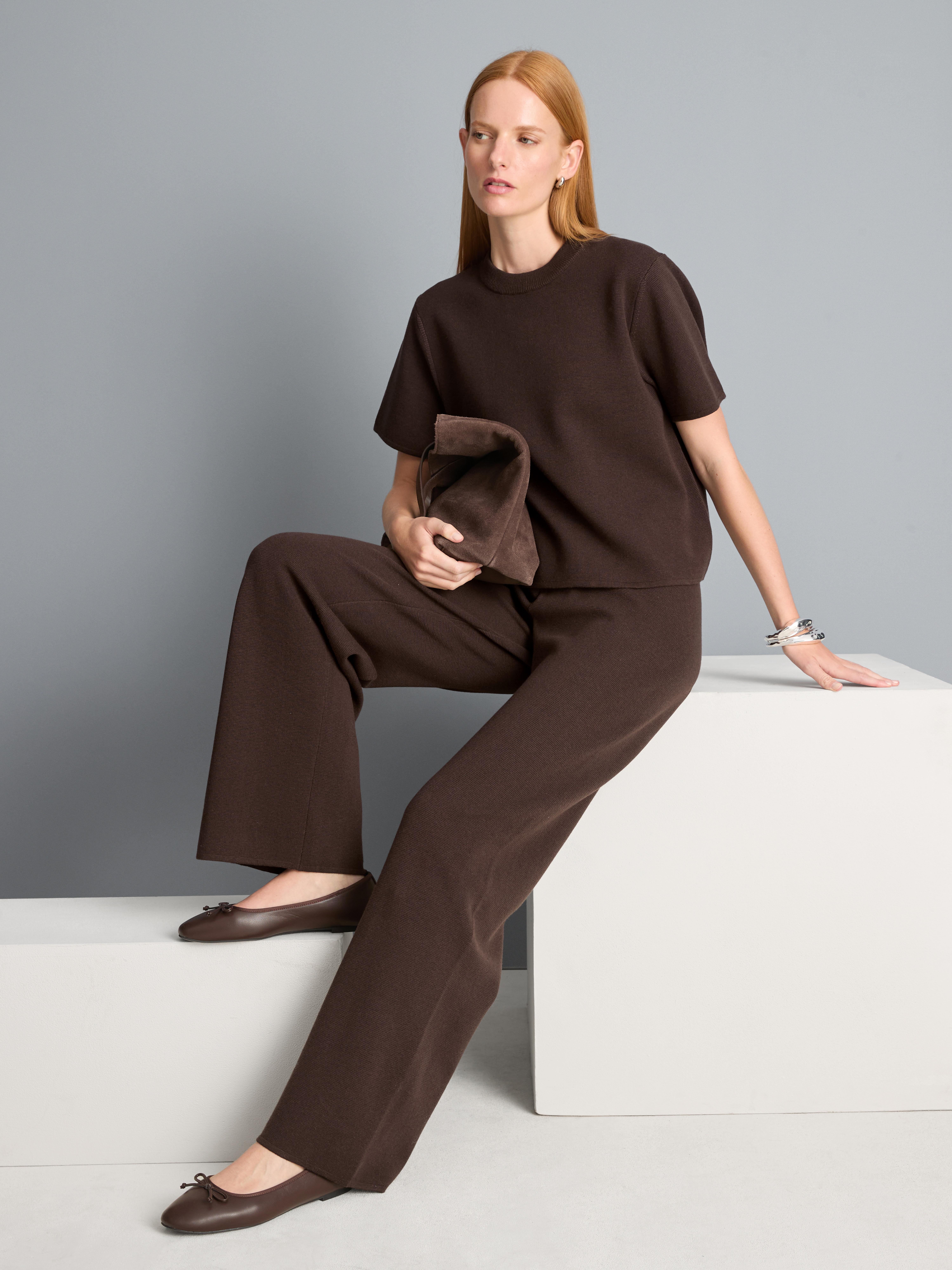 Compact Knit Wide-Leg Pants
