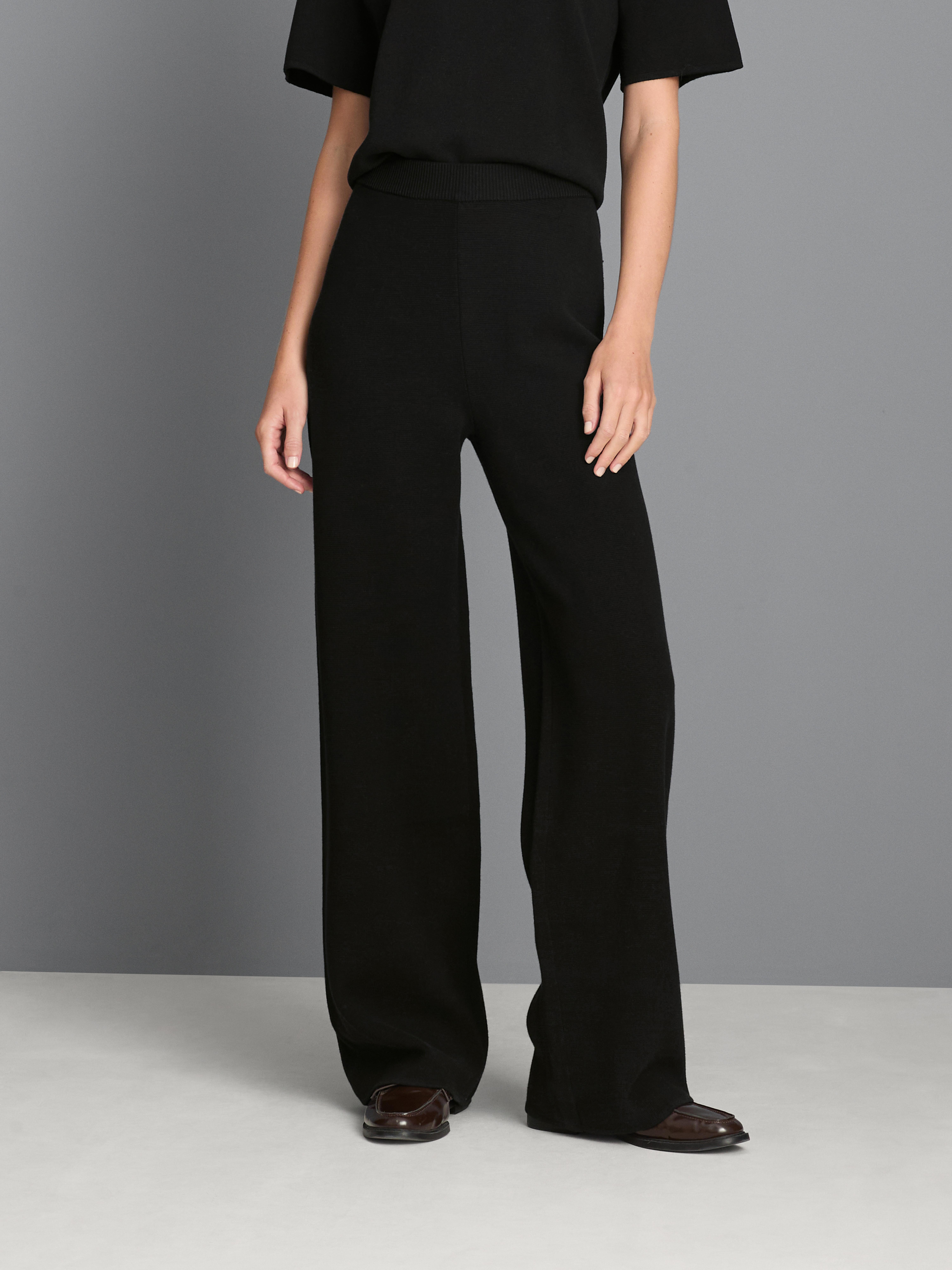 Compact Knit Wide-Leg Pants Black