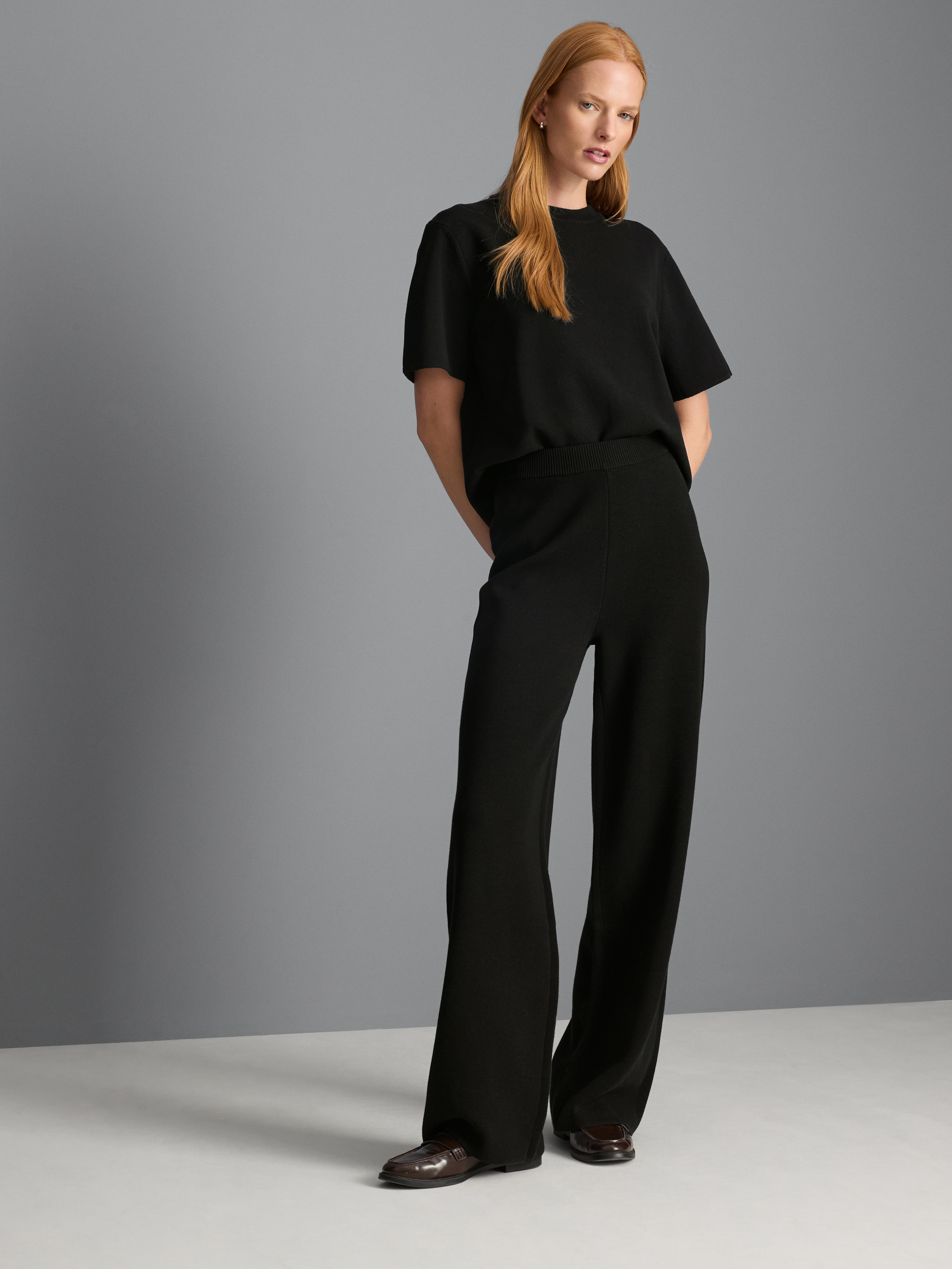 Compact Knit Wide-Leg Pants