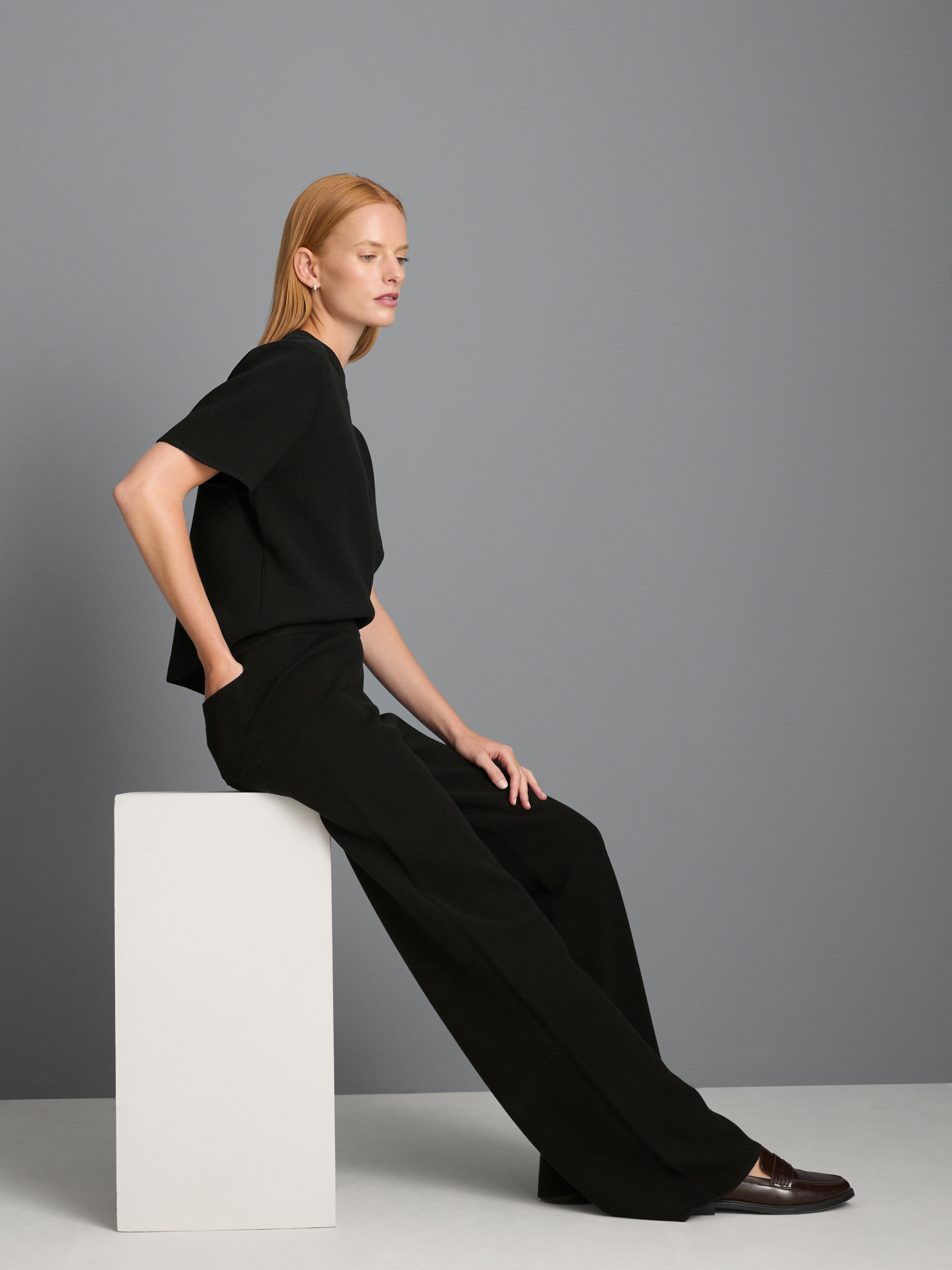 Compact Knit Wide-Leg Pants