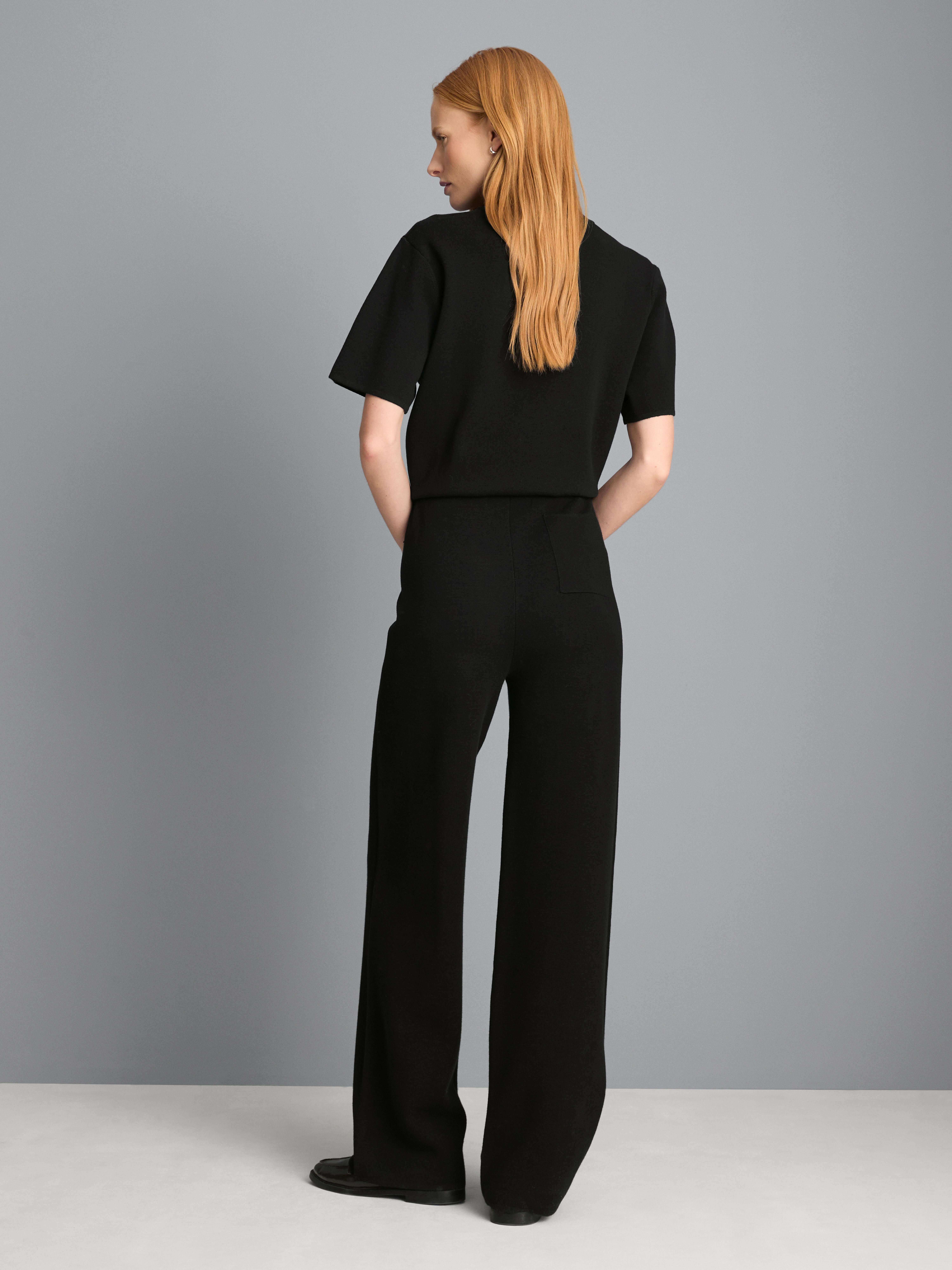 Compact Knit Wide-Leg Pants