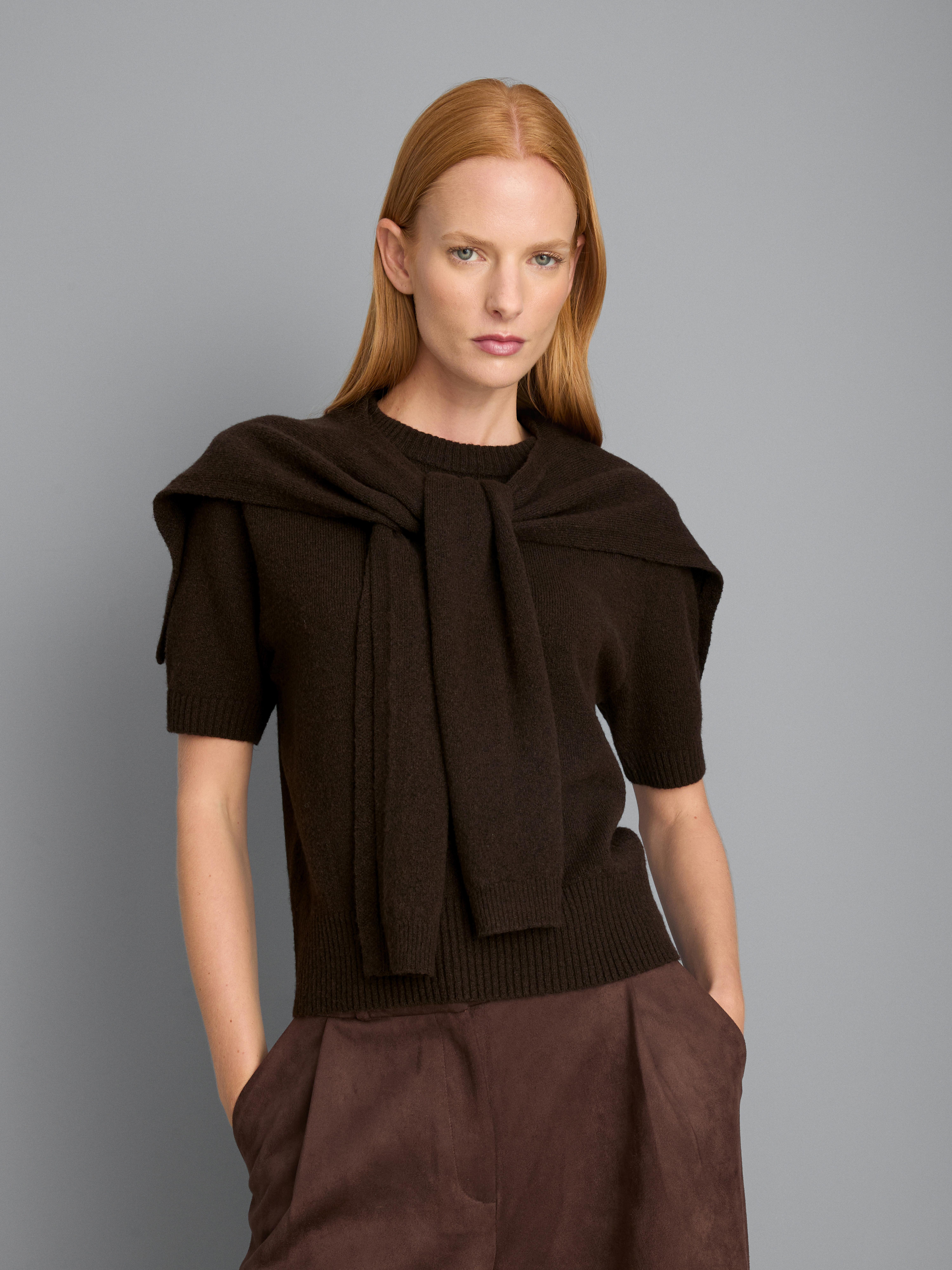 Knitted Tie Neck Tee
