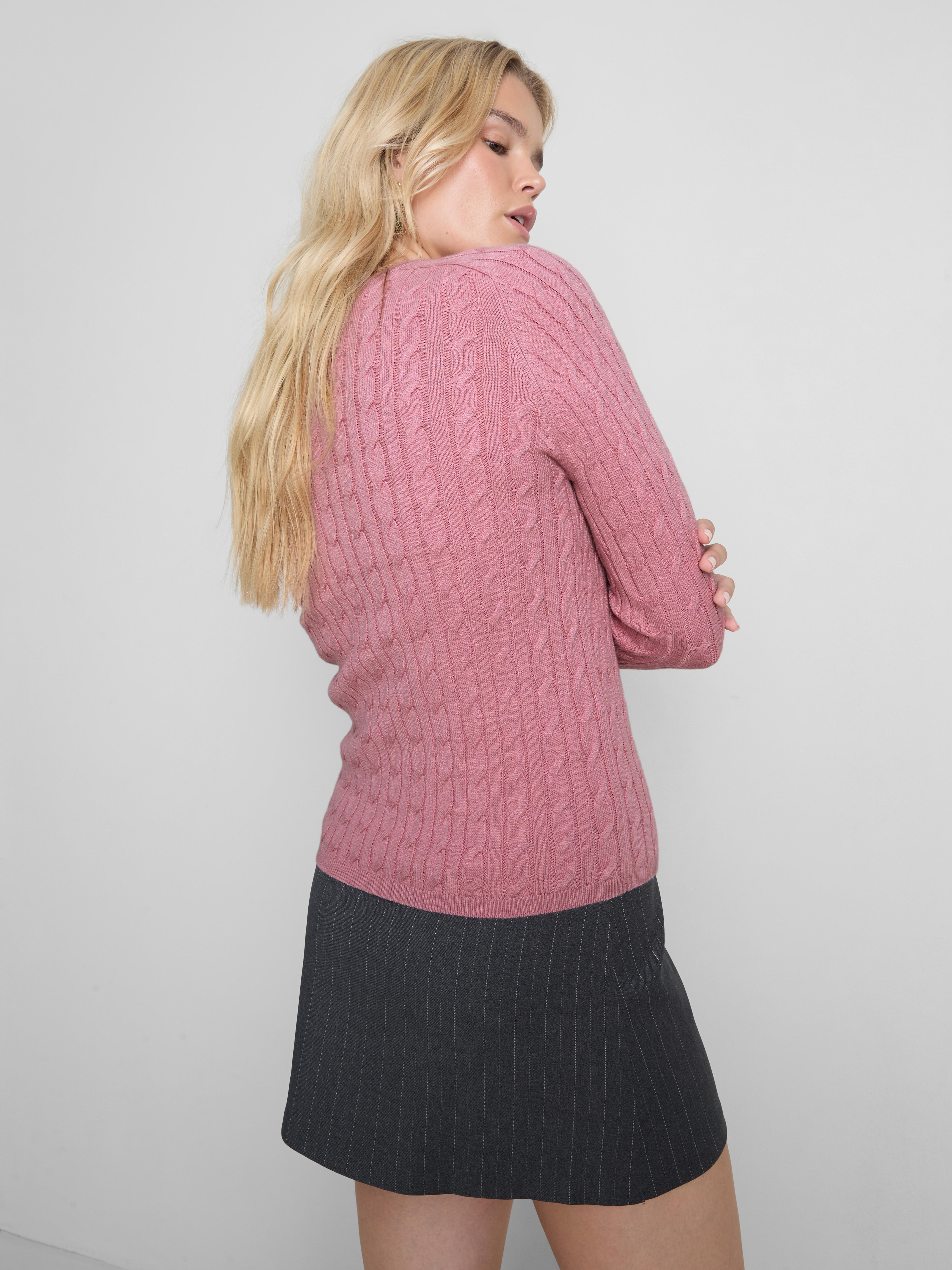 Women's Pink Cable Knit Crew Neck Jumper | Penneys