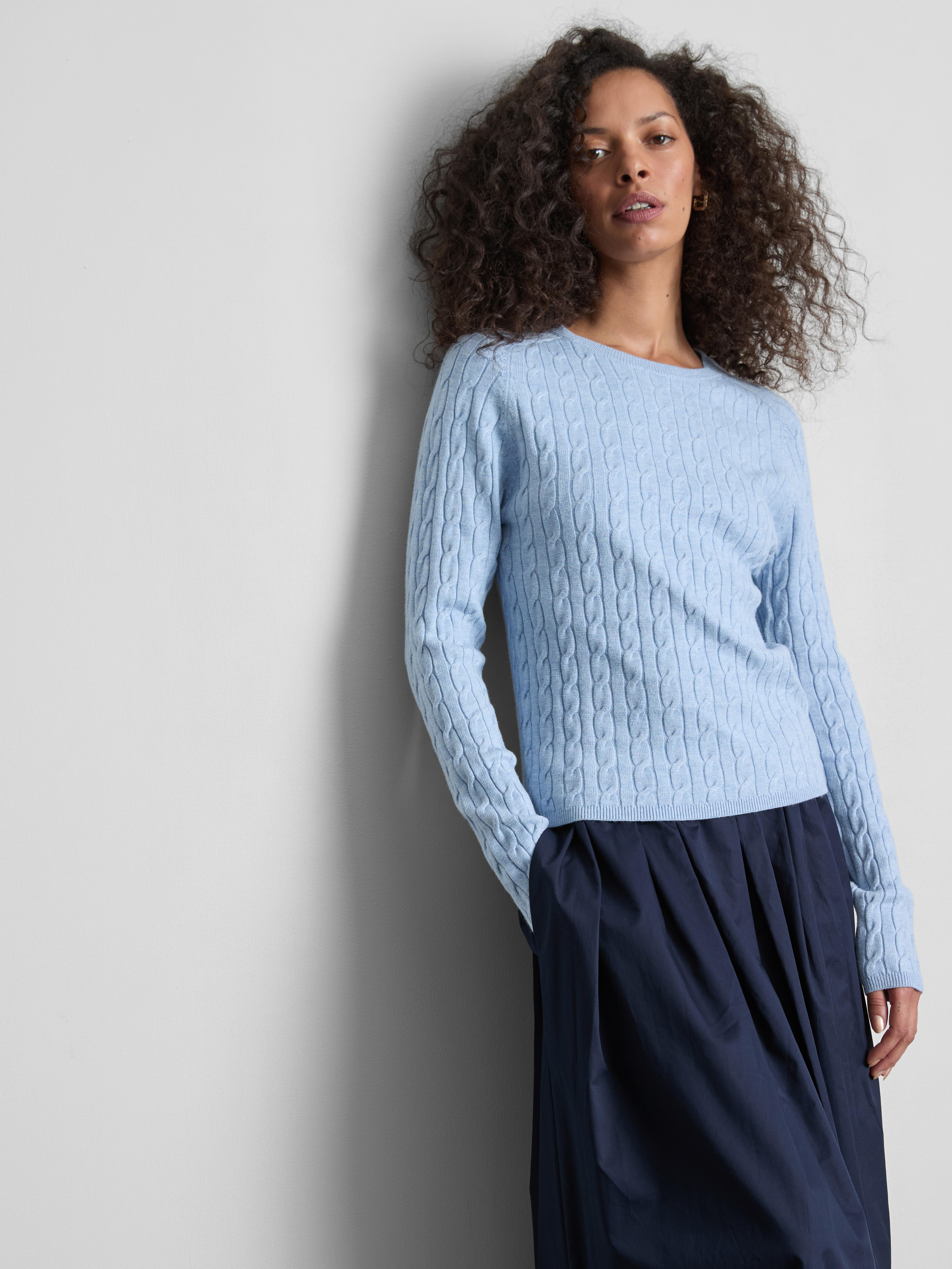 Cable Knit Crew Neck Jumper Light Blue