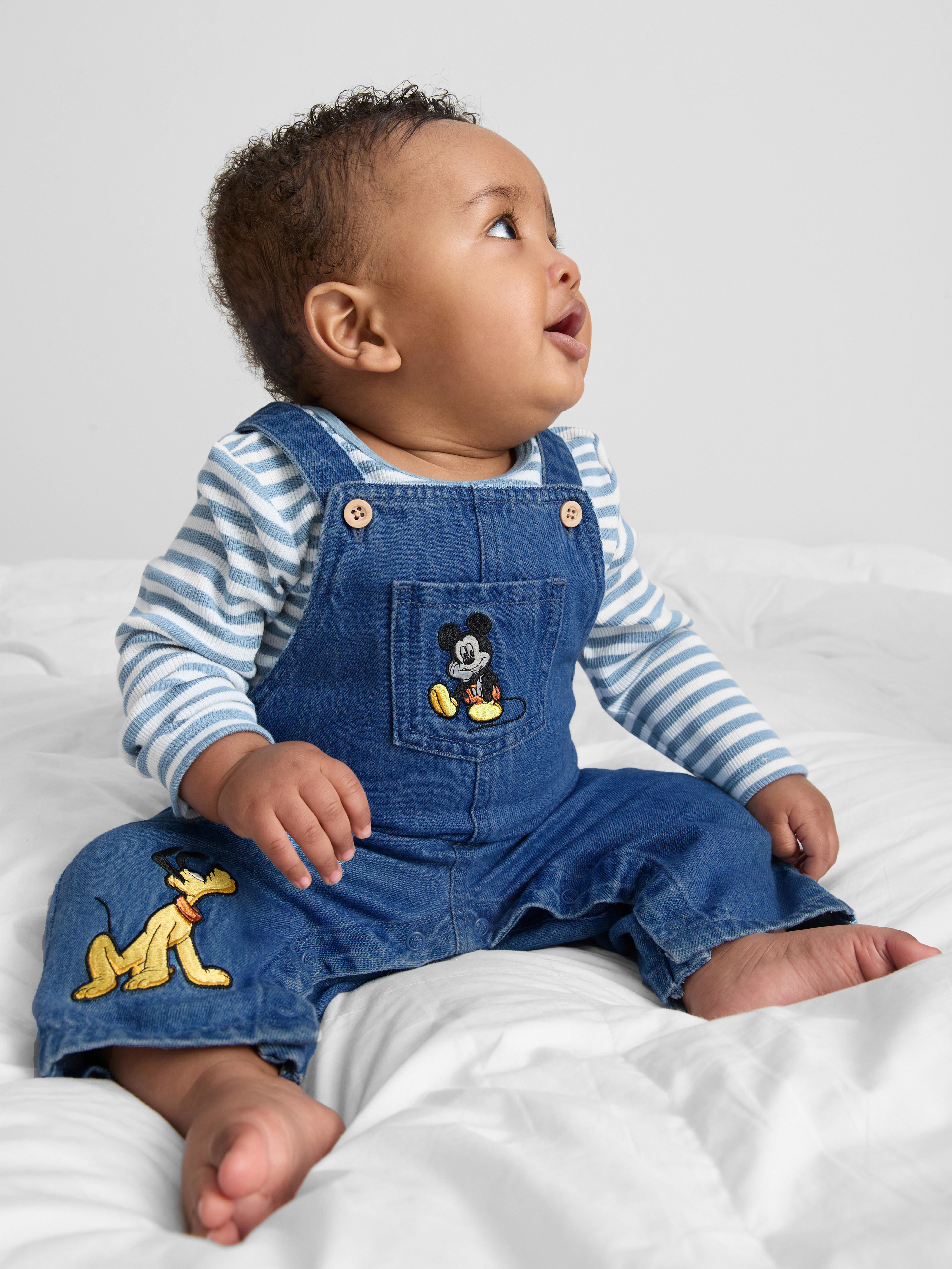 0-18mths | Disney’s Mickey Mouse Onesie and Denim Overalls Newborn Set