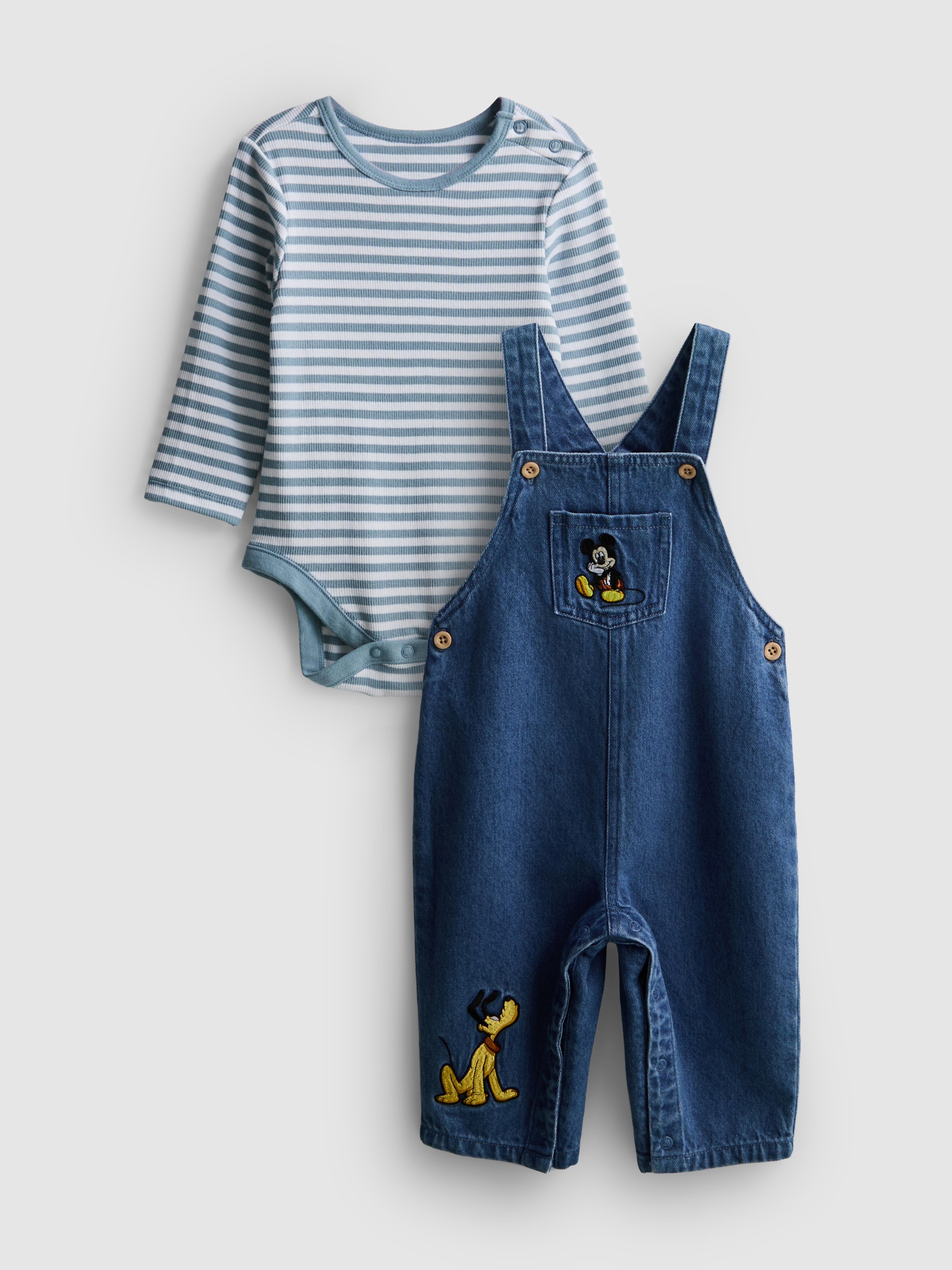 0-18mths | Disney’s Mickey Mouse Onesie and Denim Overalls Newborn Set