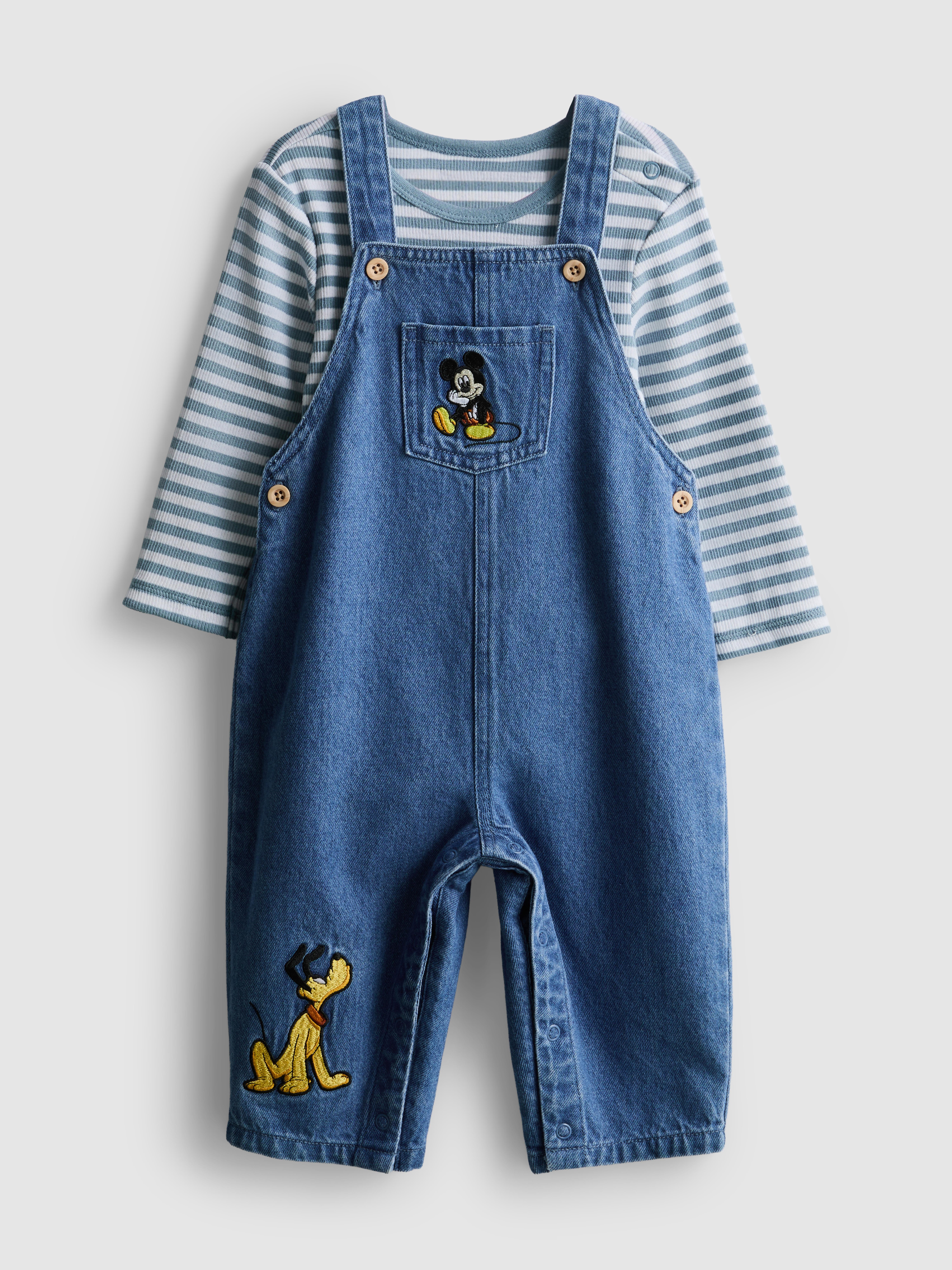 0-18mths | Disney’s Mickey Mouse Onesie and Denim Overalls Newborn Set
