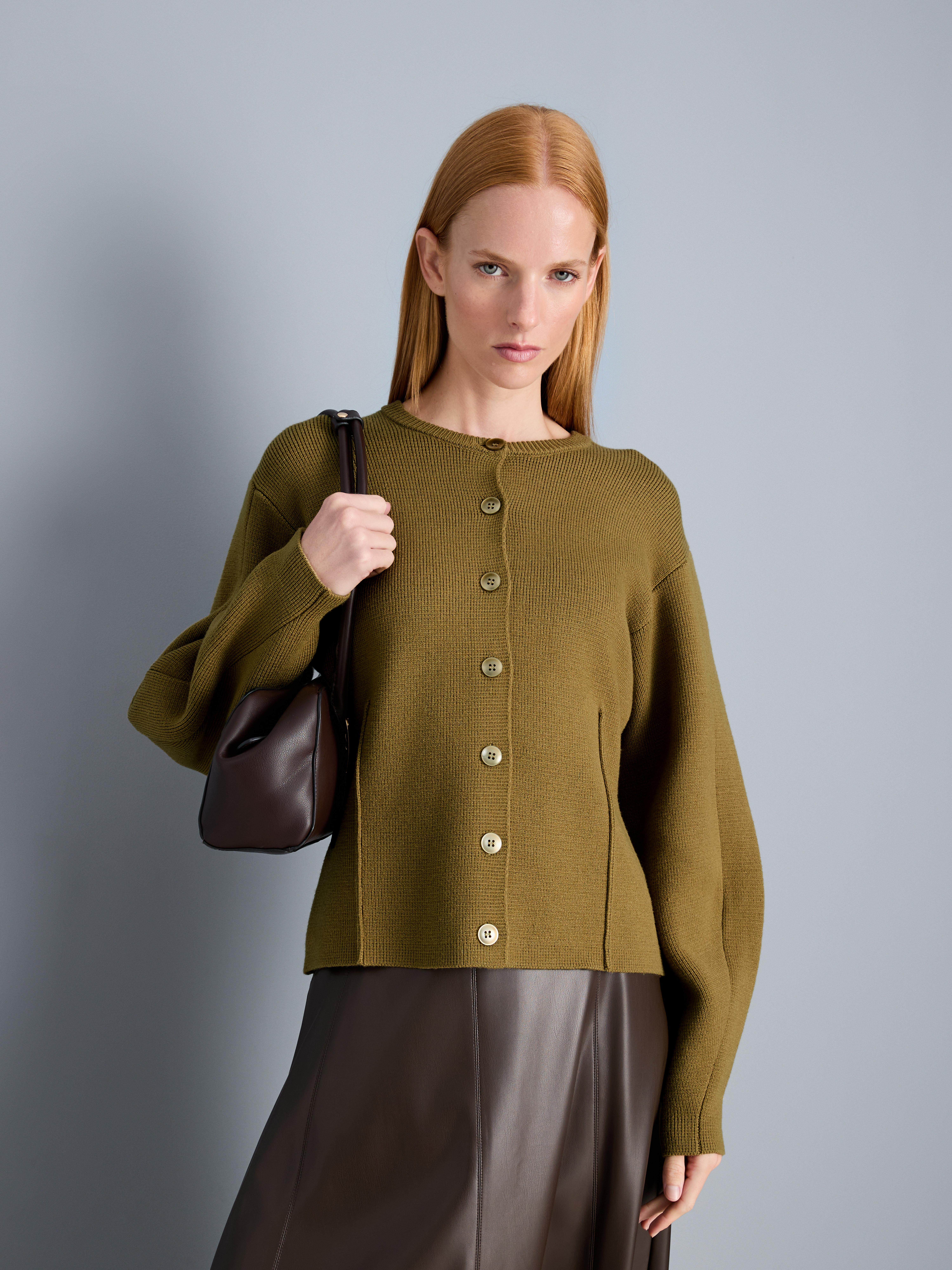 Mooi gevormd vest met ronde hals Olijfgroen