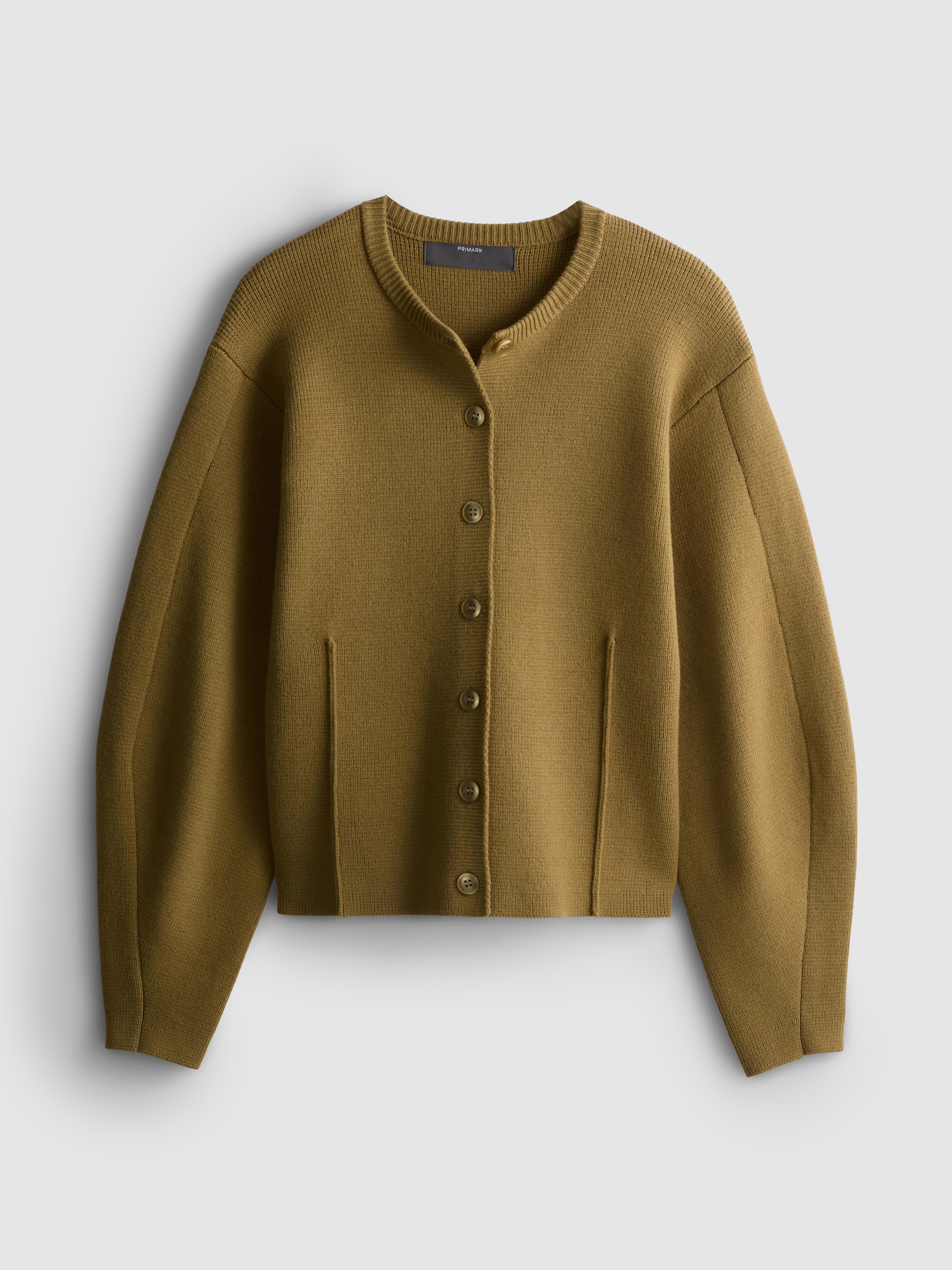 Skulpturaler Cardigan mit Rundhalsausschnitt Oliv