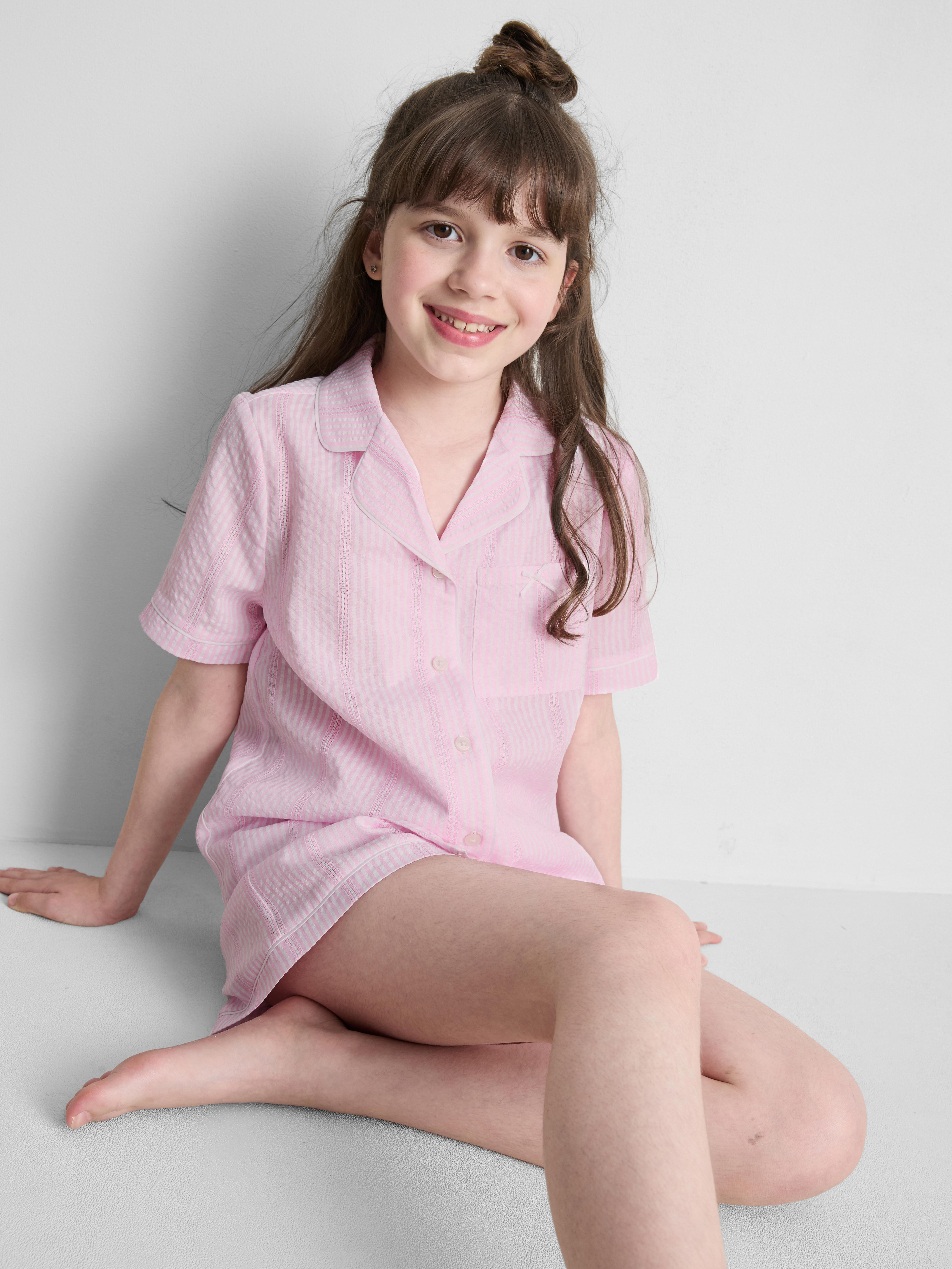5-15yrs | Stripe Seersucker Short Shirt Pyjamas