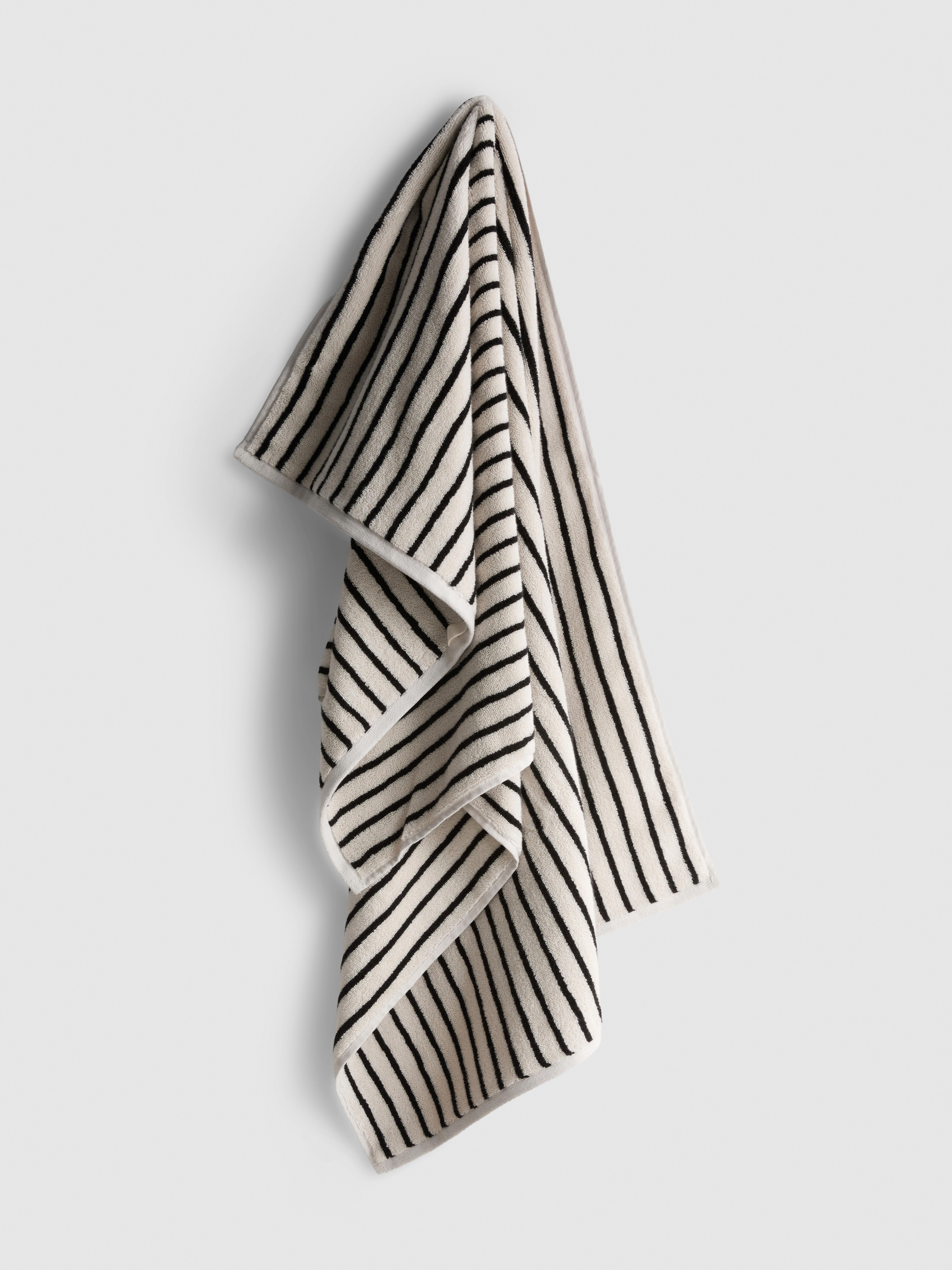 Gestreepte badhanddoek Taupe