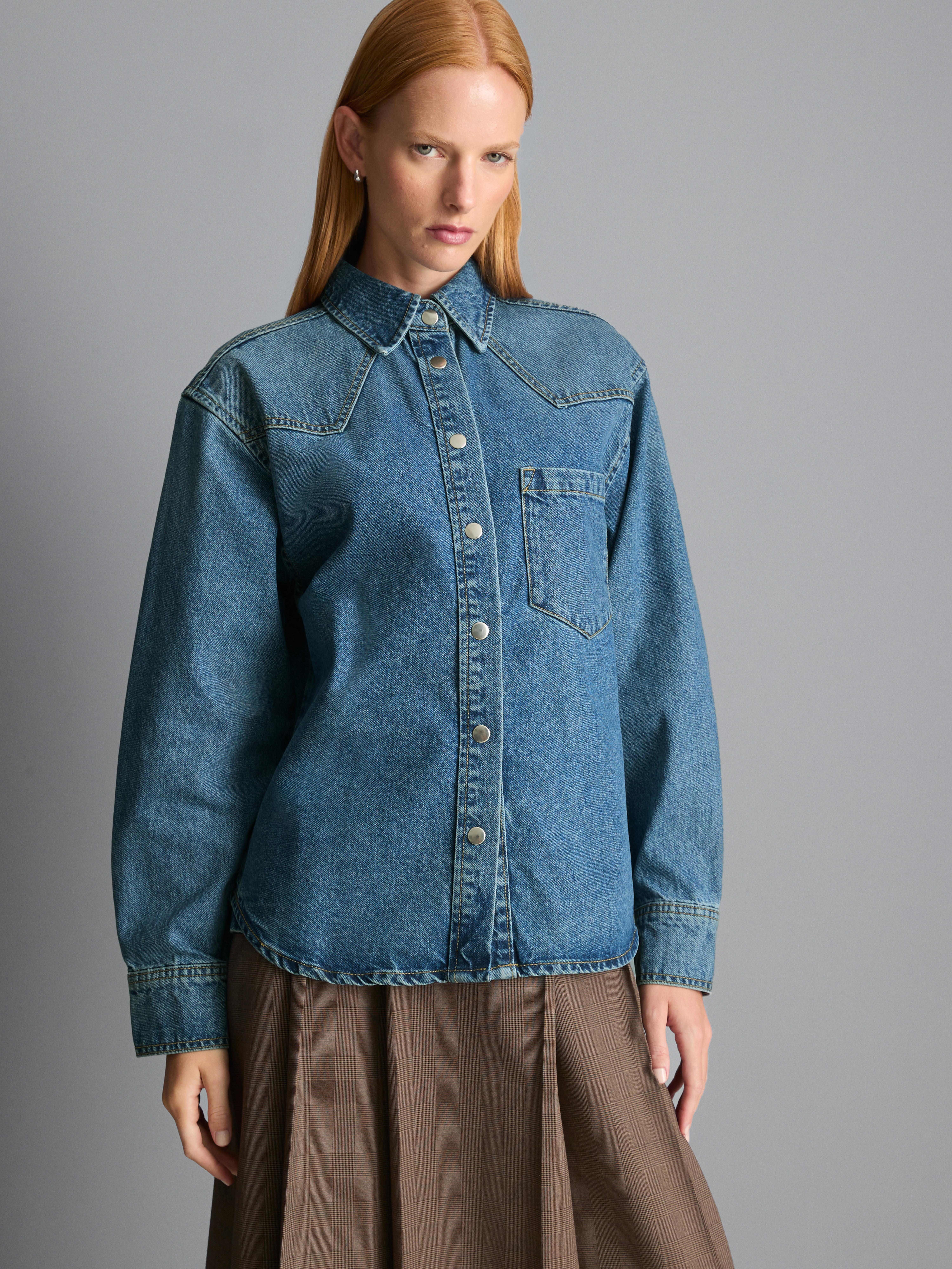 Relaxed Cotton Denim Button-Up Shirt