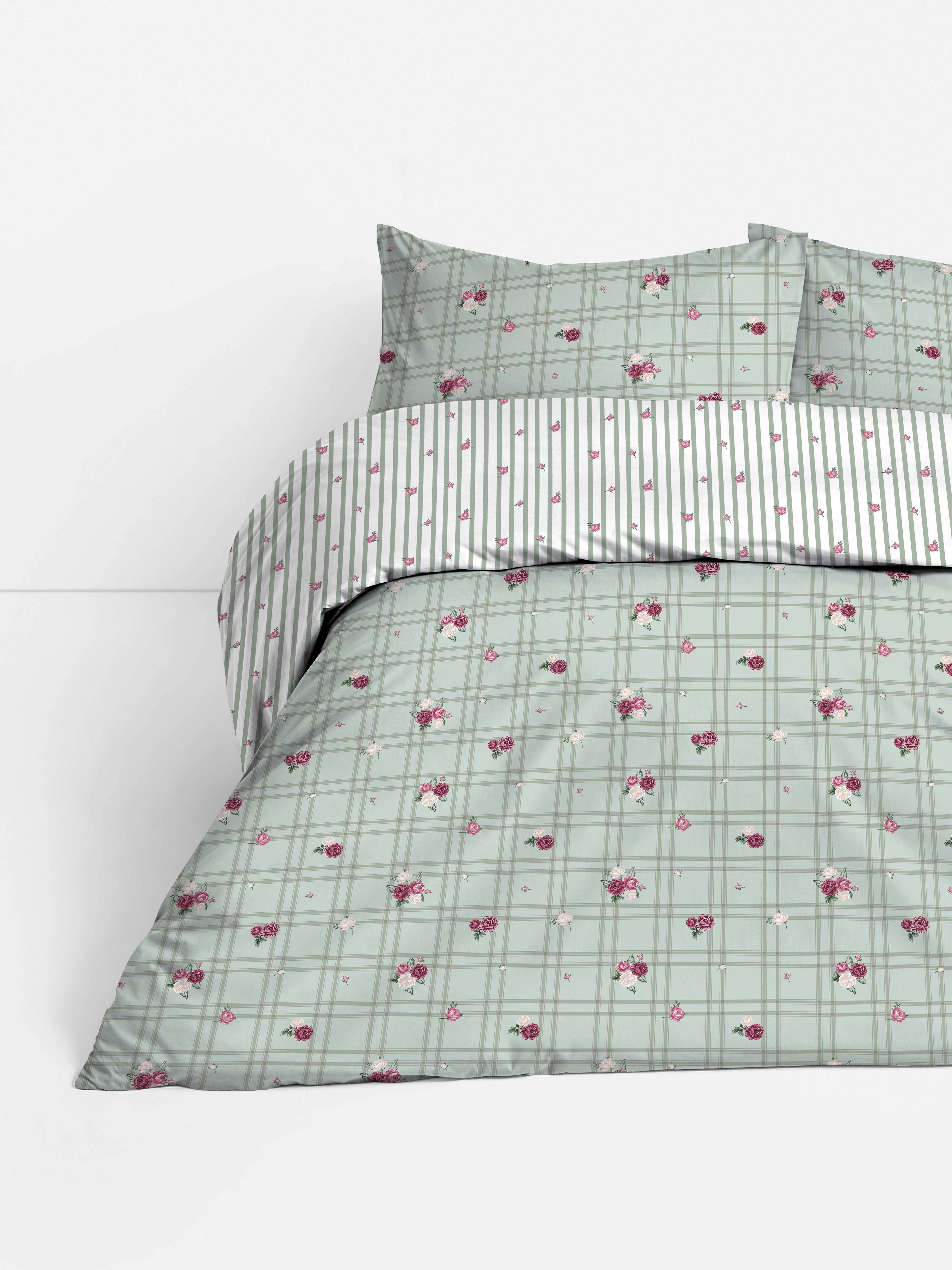 Conjunto roupa cama xadrez padrão floral