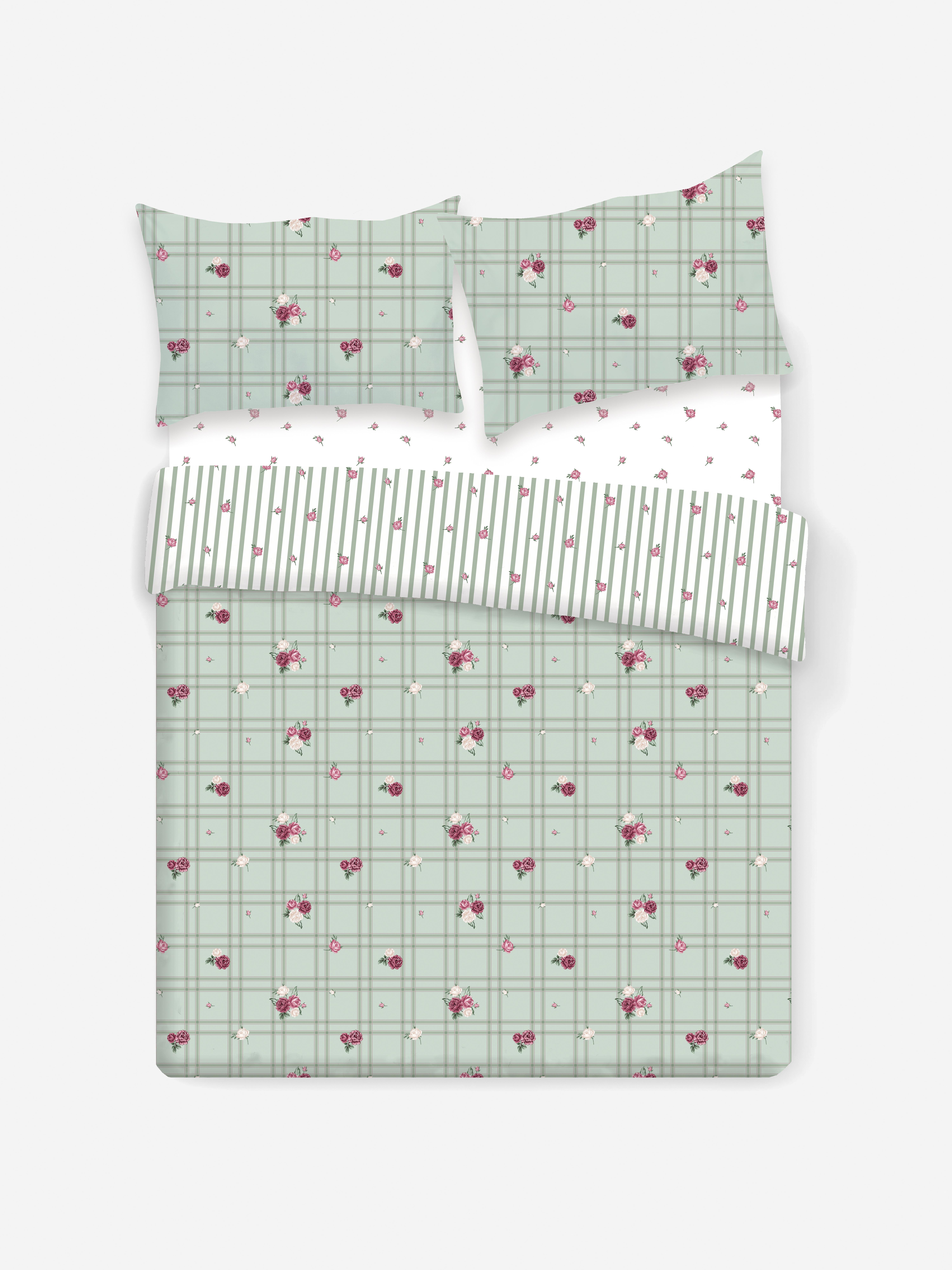 Conjunto roupa cama xadrez padrão floral