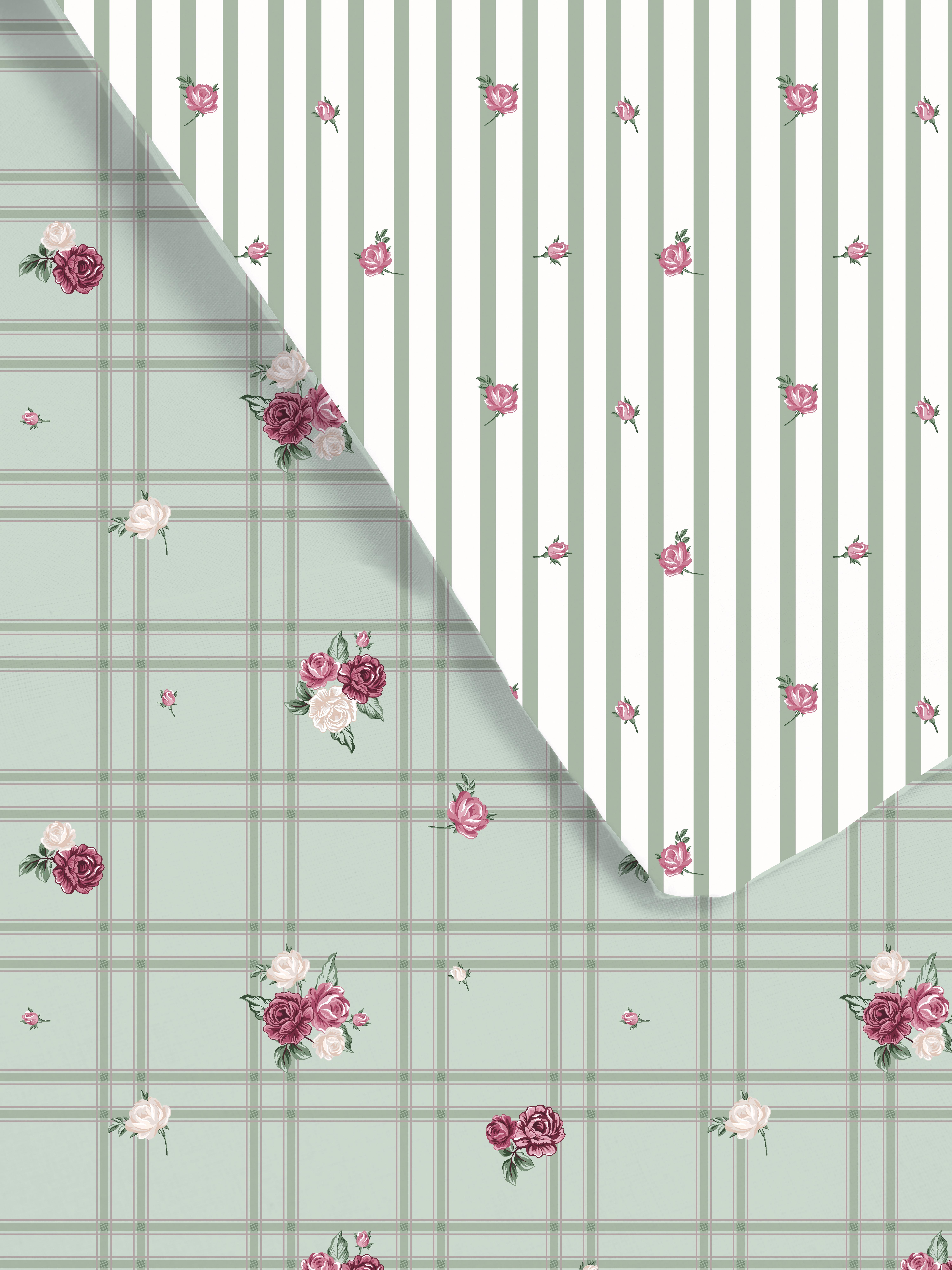 Conjunto roupa cama xadrez padrão floral
