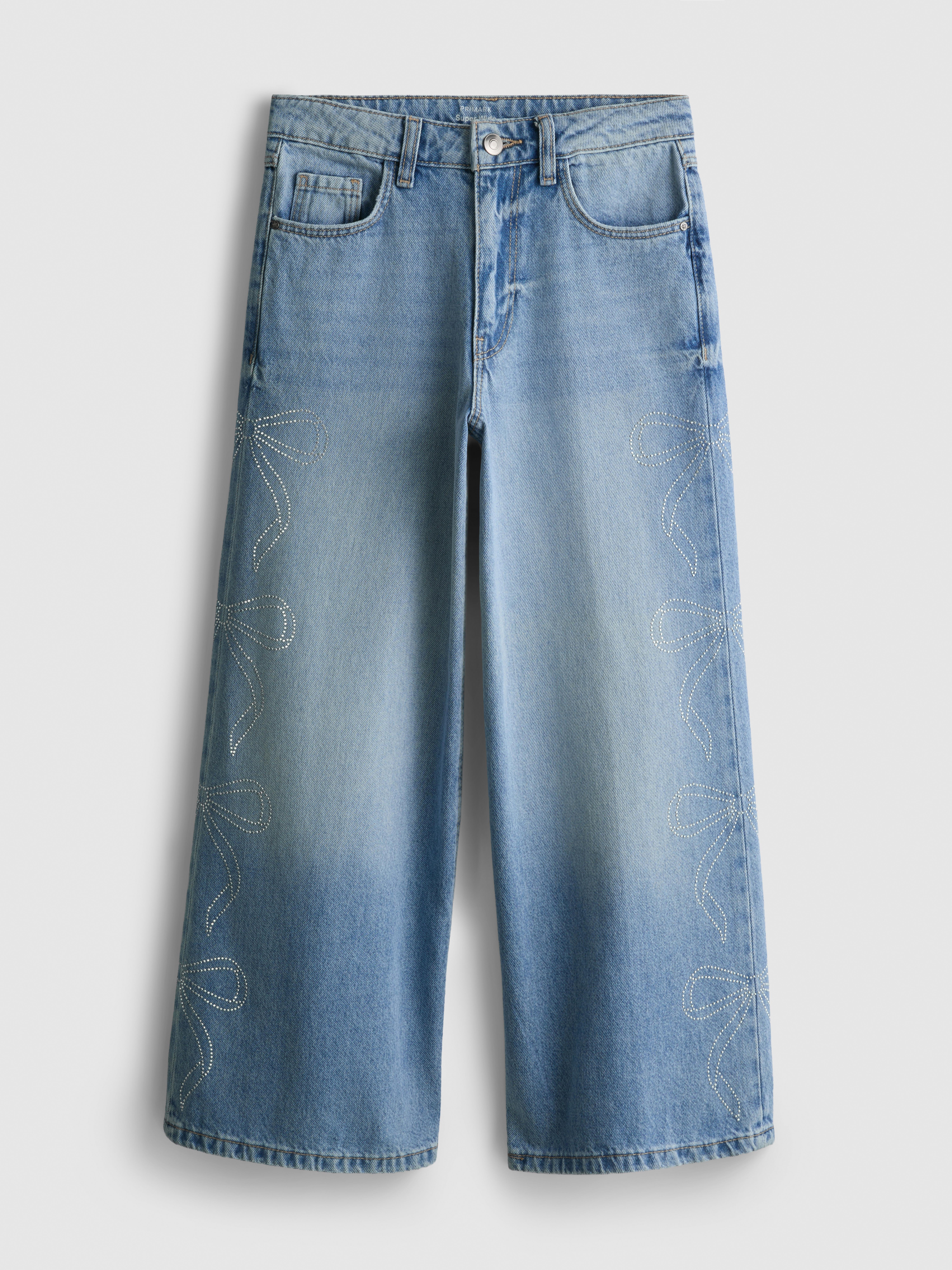 7-15yrs | Pure Cotton Rhinestone Bow Wide Leg Jeans