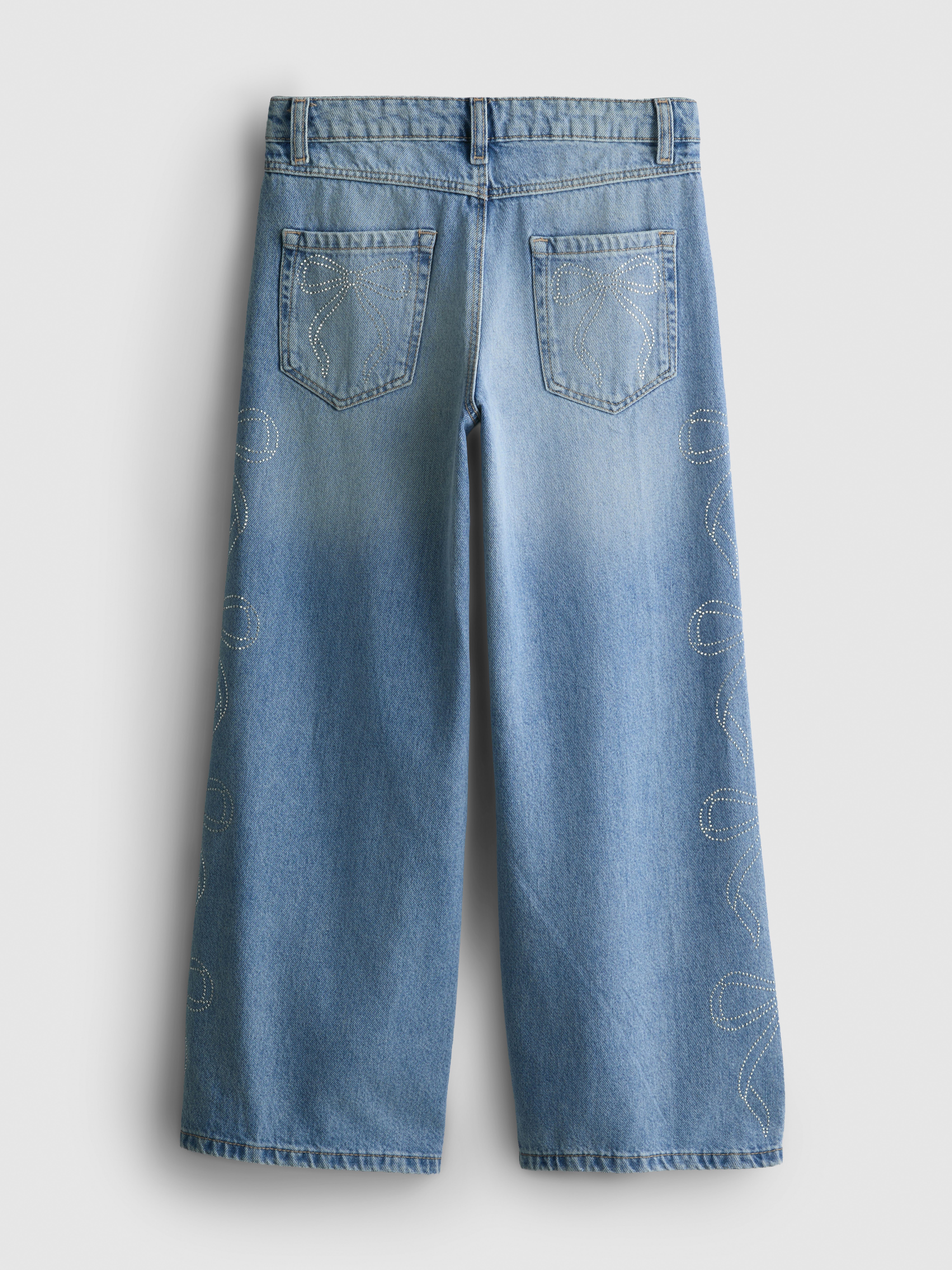 7-15yrs | Pure Cotton Diamanté Bow Wide Leg Jeans