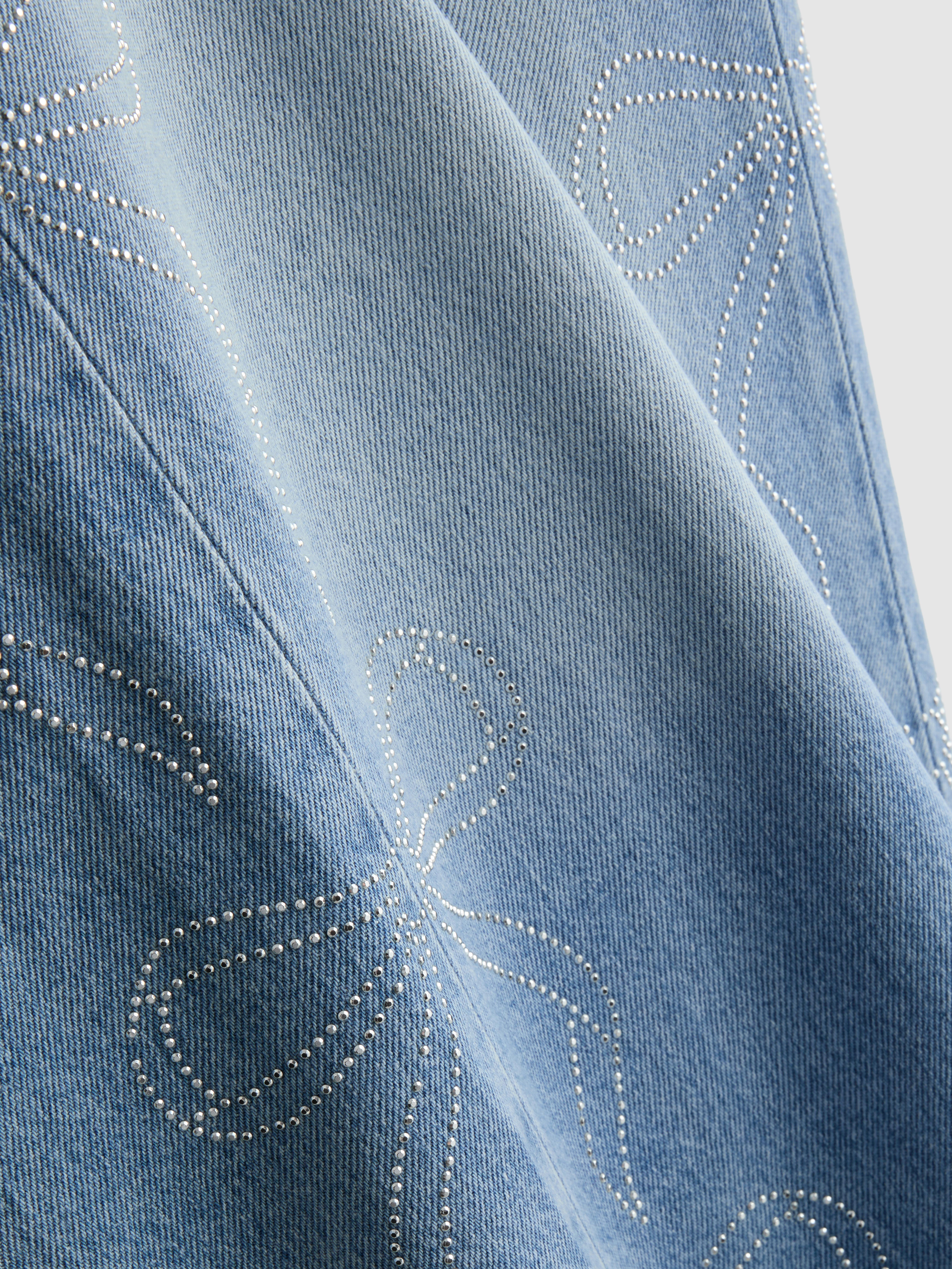 7-15yrs | Pure Cotton Rhinestone Bow Wide Leg Jeans