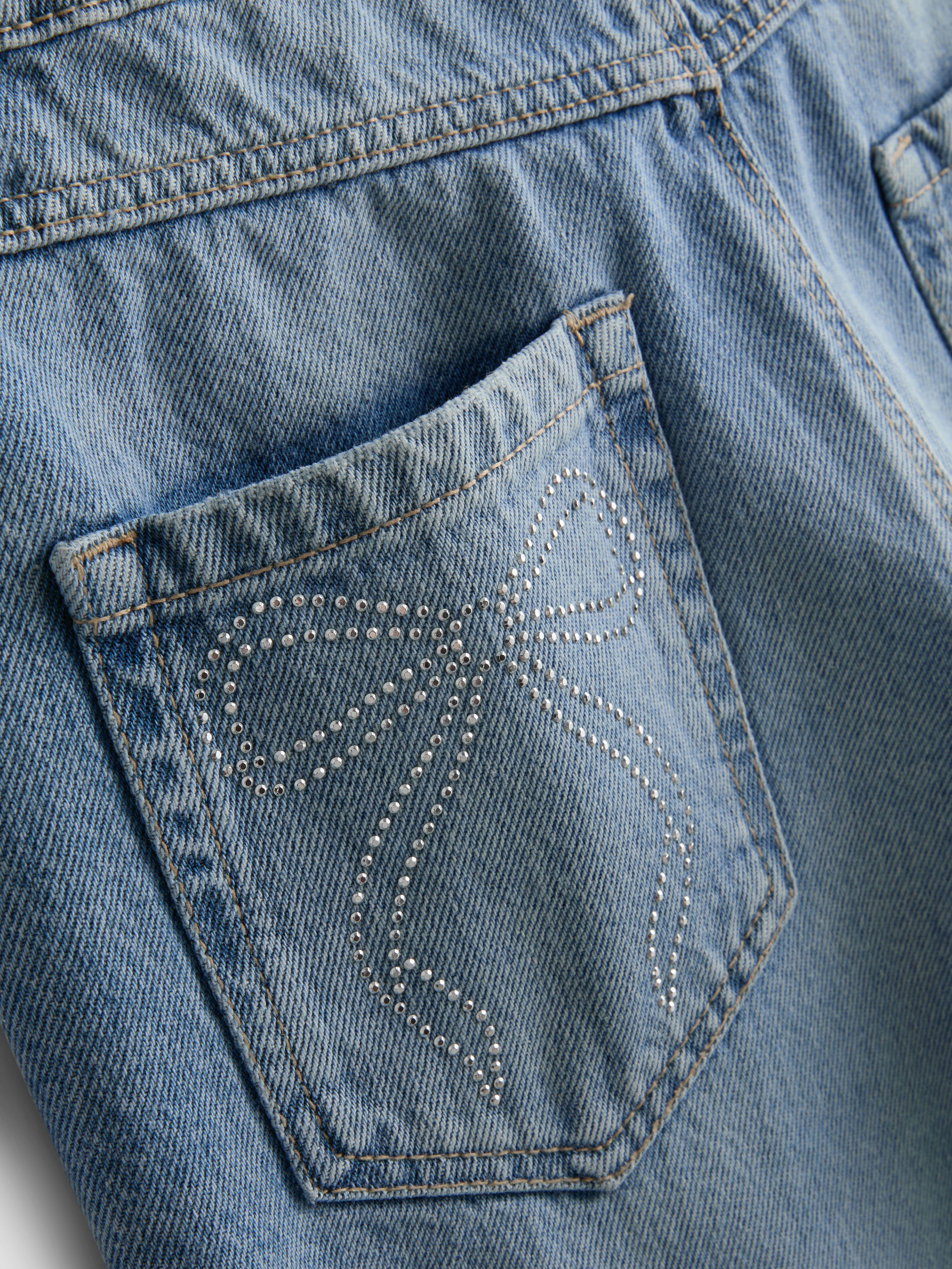 7-15yrs | Pure Cotton Rhinestone Bow Wide Leg Jeans