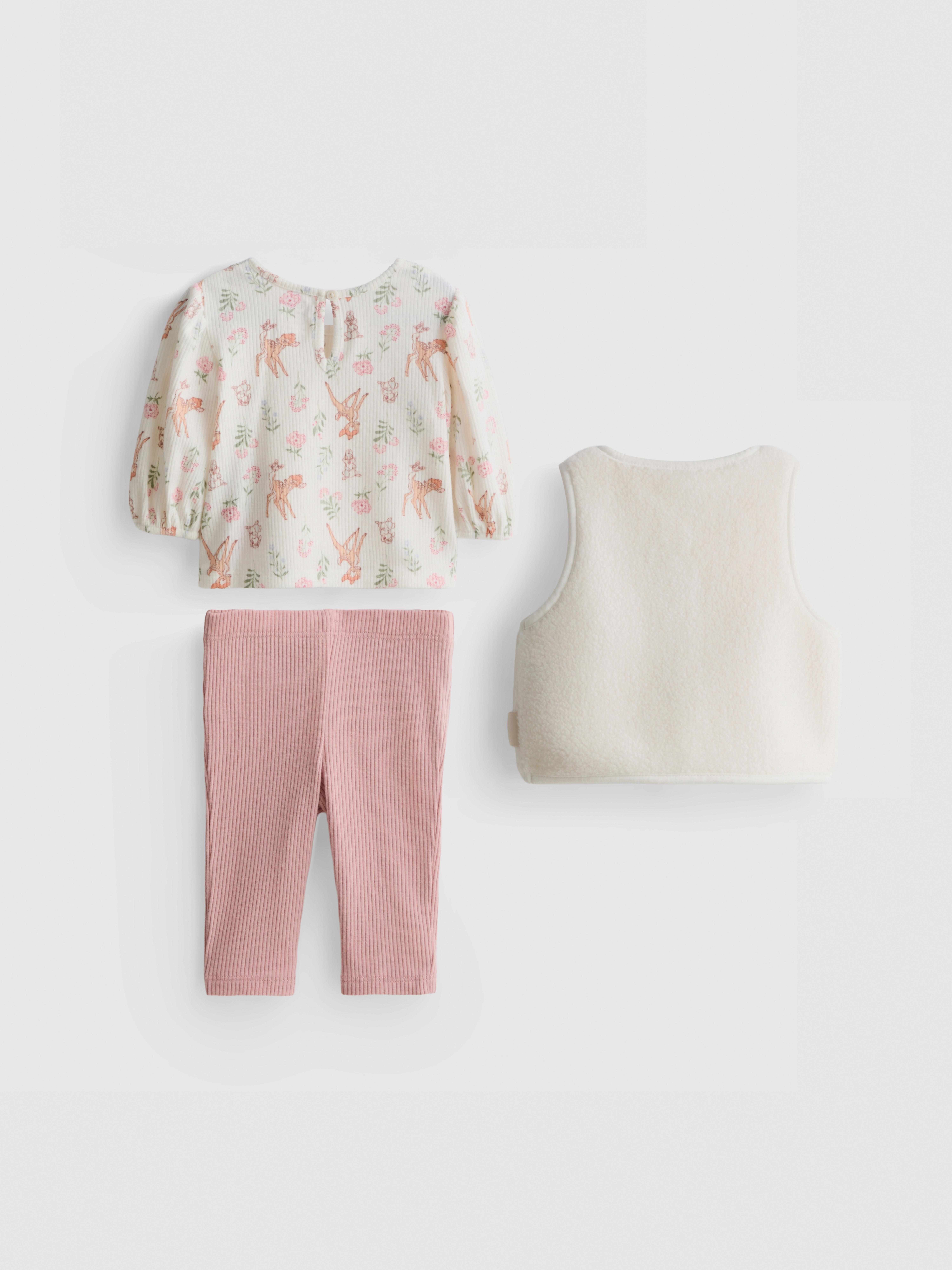 0-18mths | Disney's Bambi Vest, Blouse, and Leggings Set