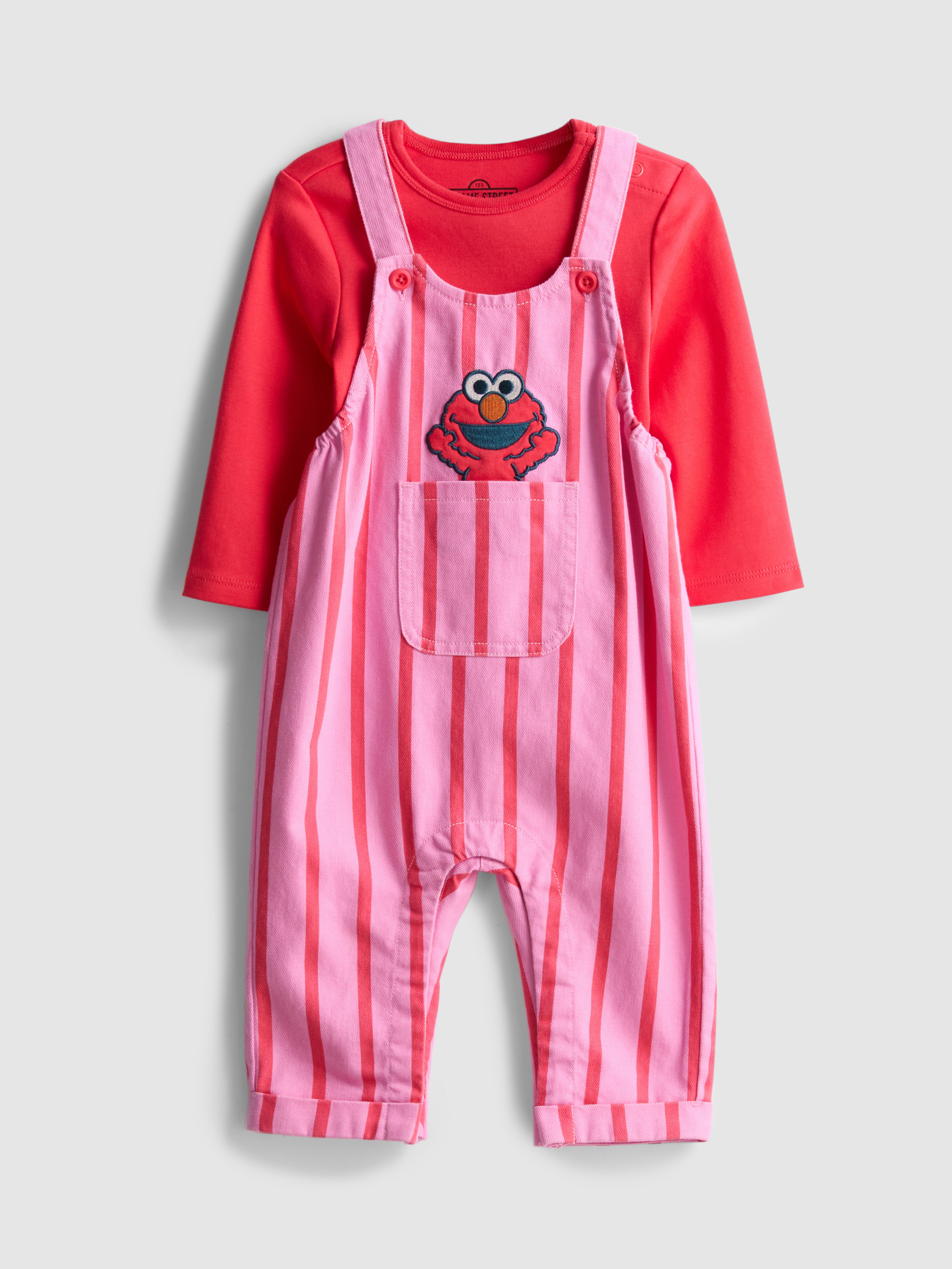 0-18mths | Sesame Street Elmo Cotton Rich Overalls and Bodysuit Set