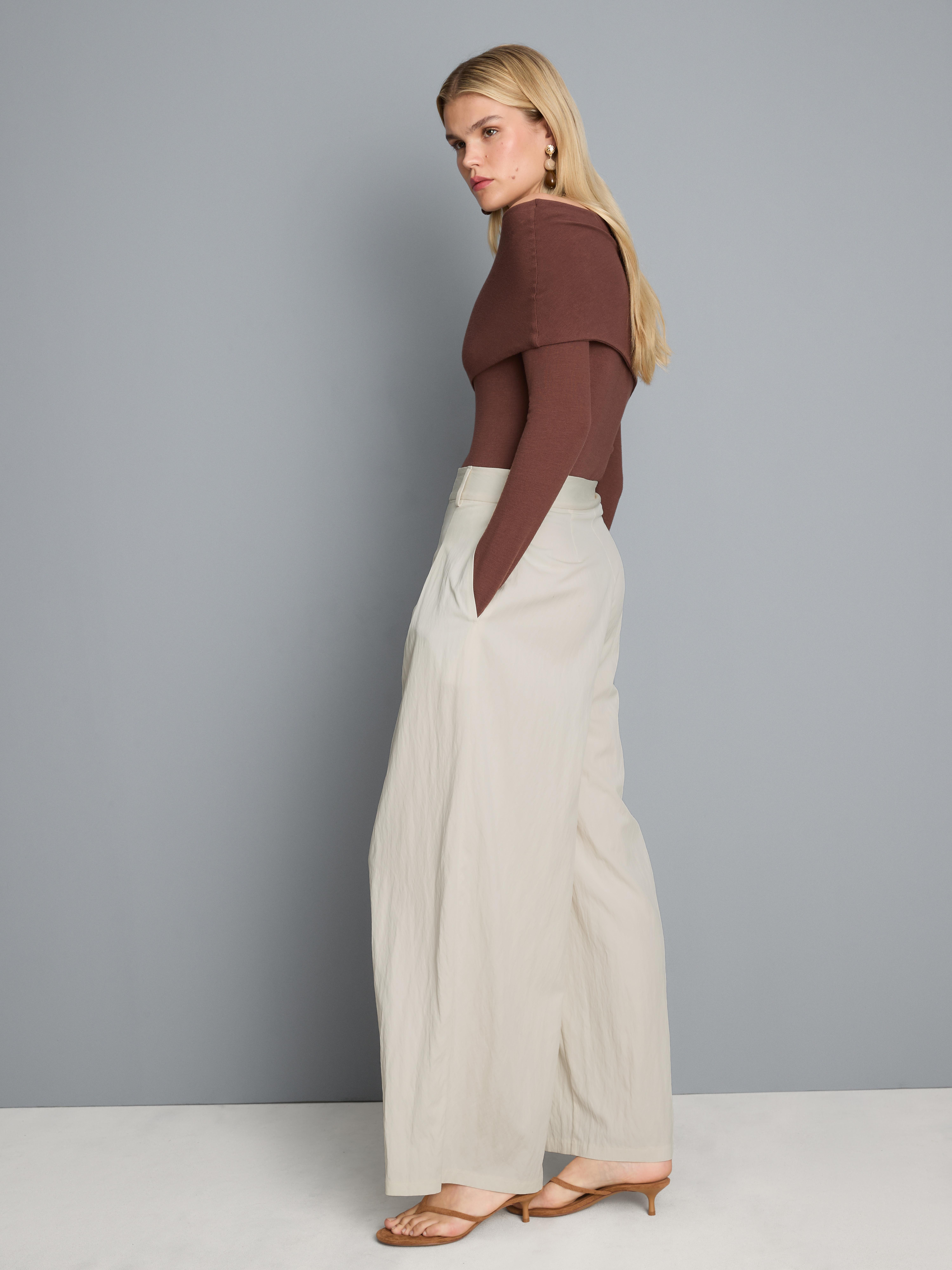 Crinkle Pleated Wide Leg Pants