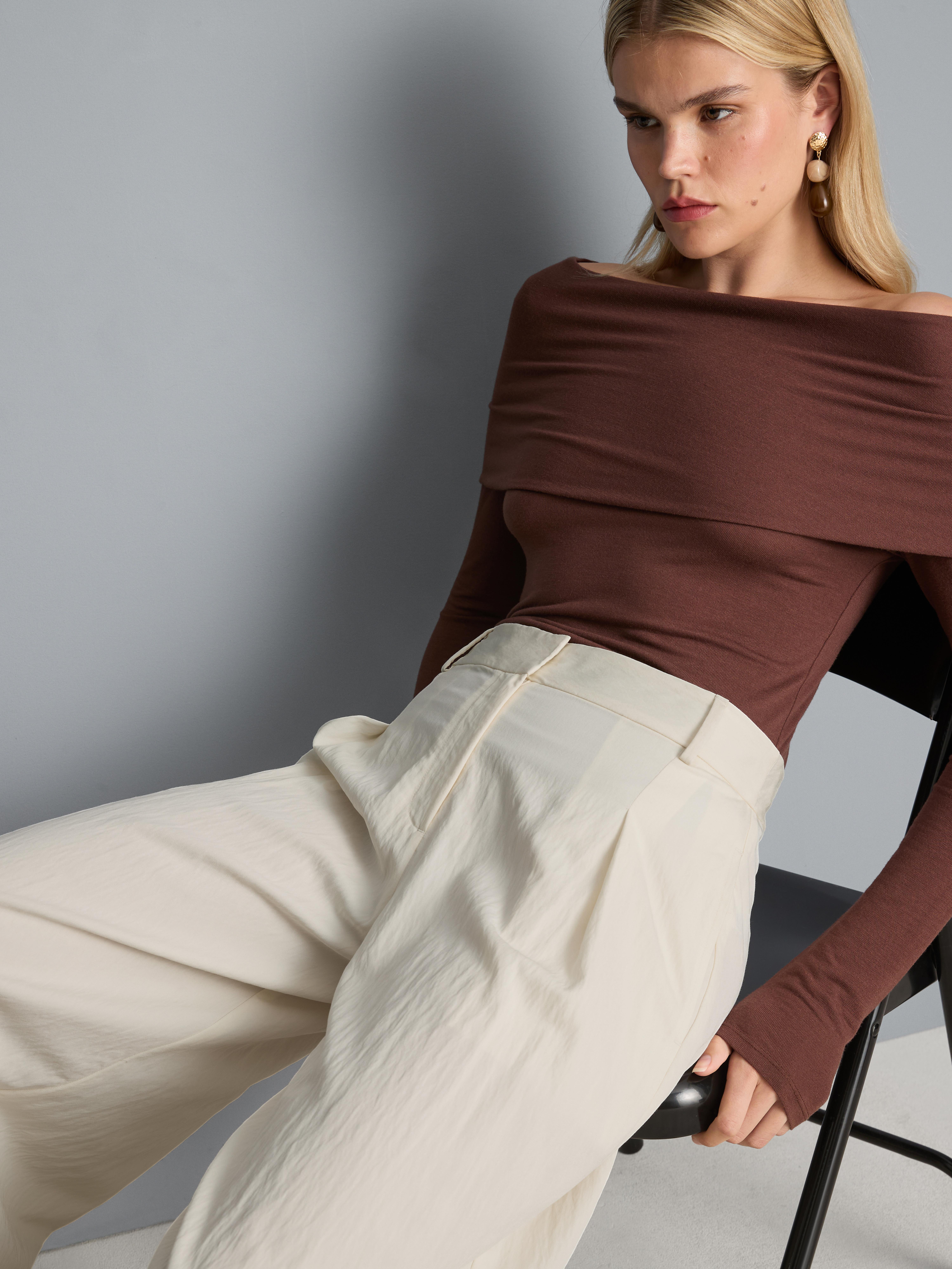Crinkle Pleated Wide Leg Pants