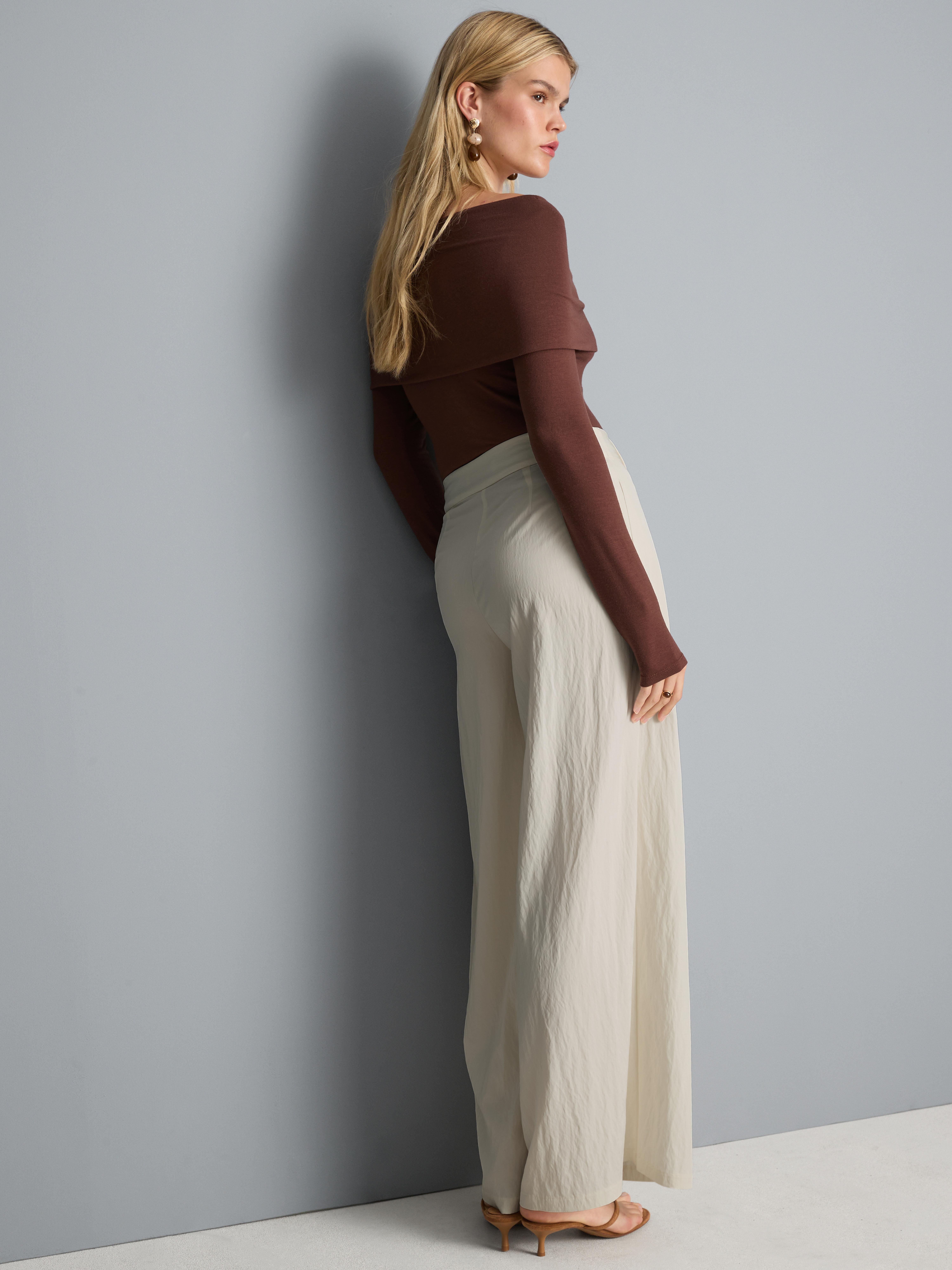 Crinkle Pleated Wide Leg Pants