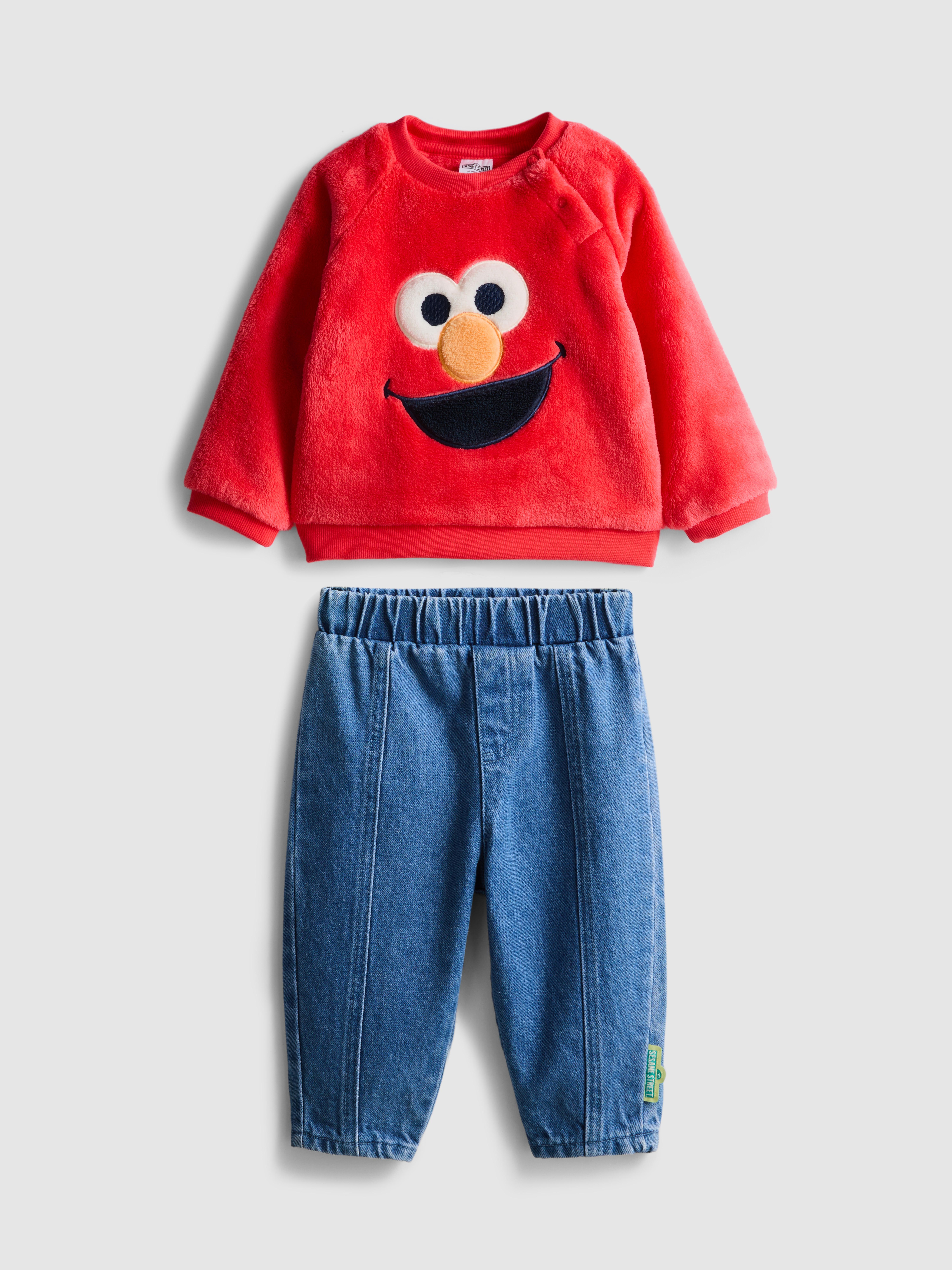 0-18mths | Sesame Street Elmo Fleece Sweatshirt and Jeans Newborn Set