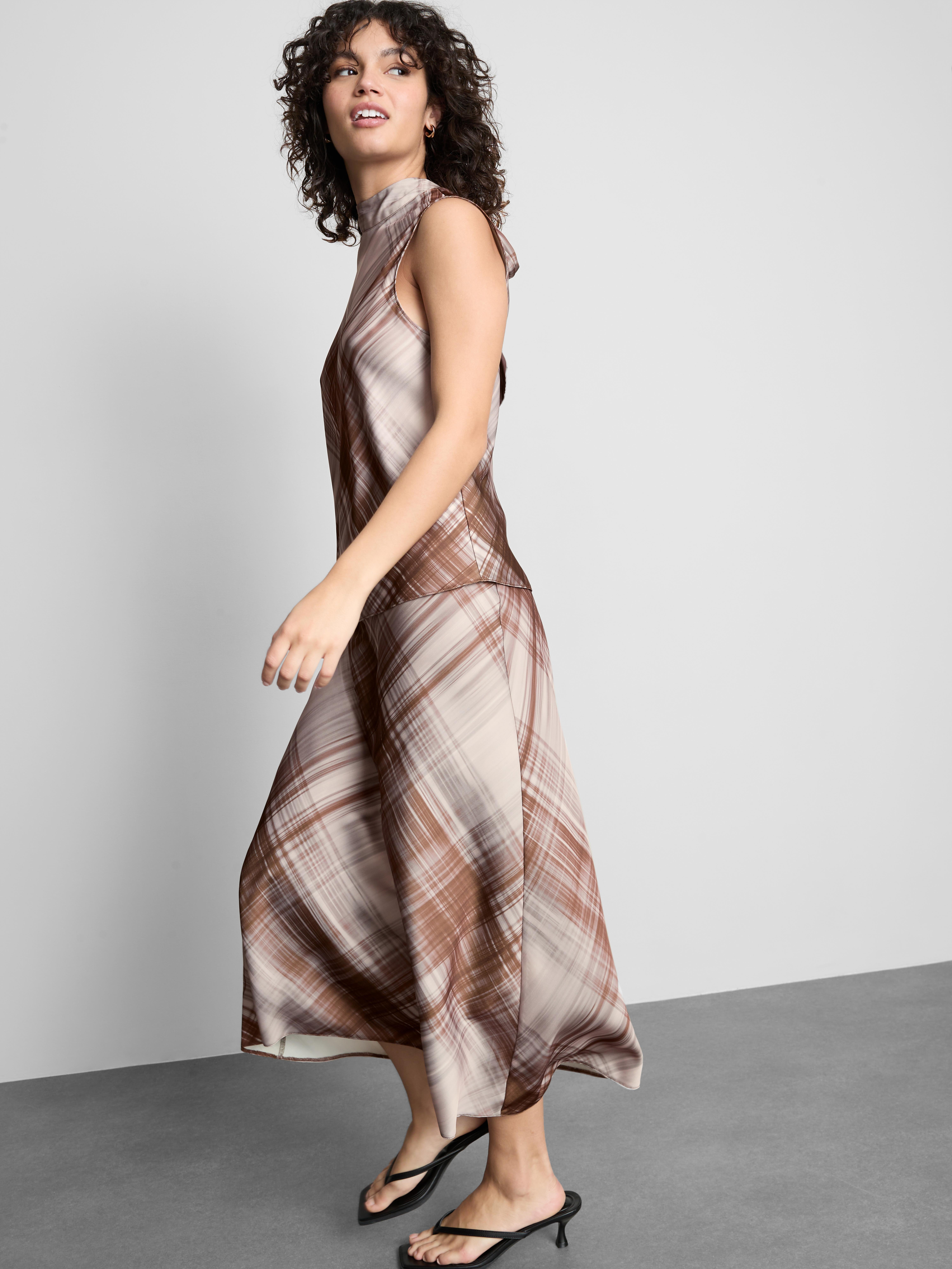 Satin Check Tie Blouse