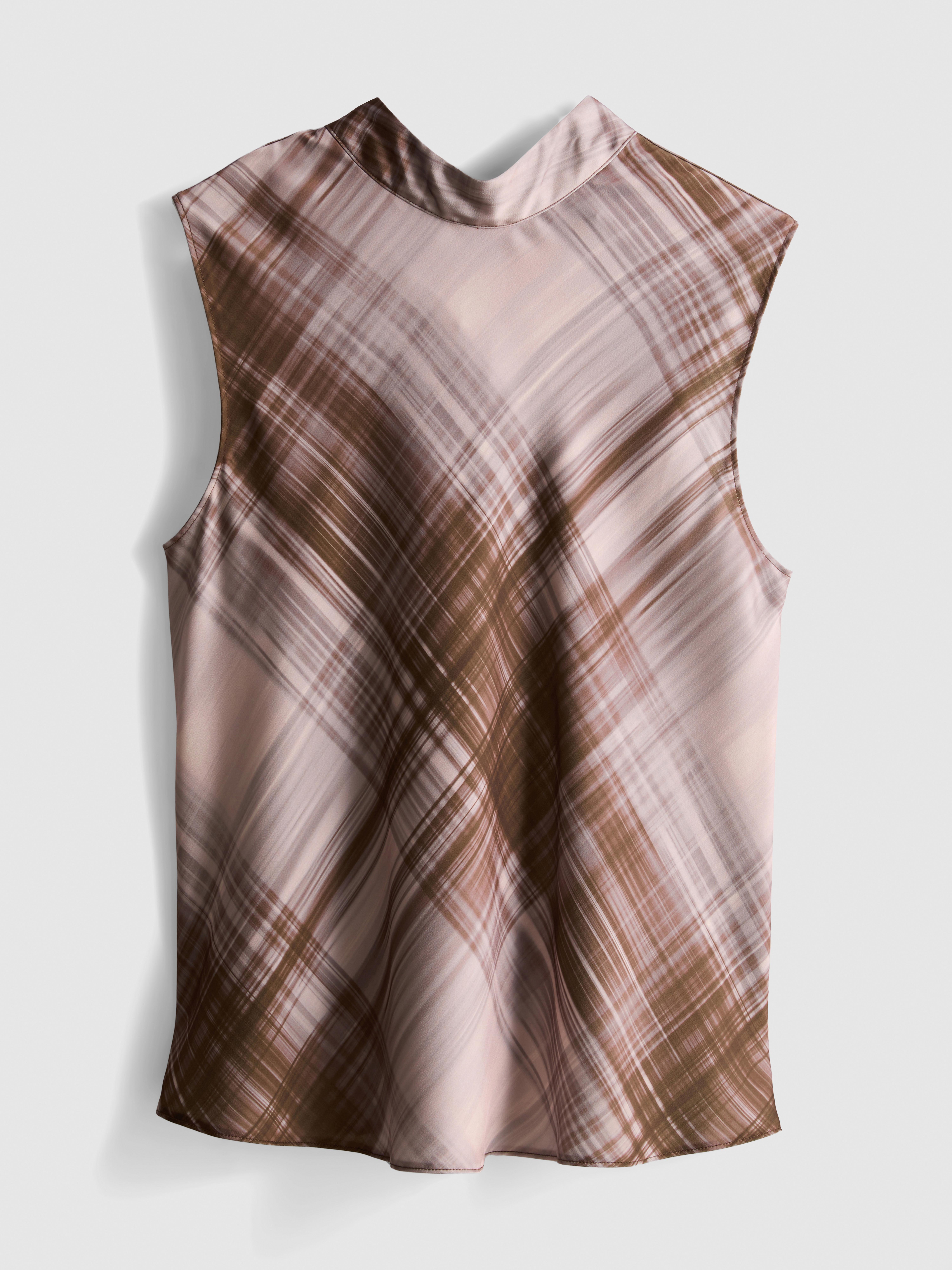 Geruite satijnen blouse met striksluiting