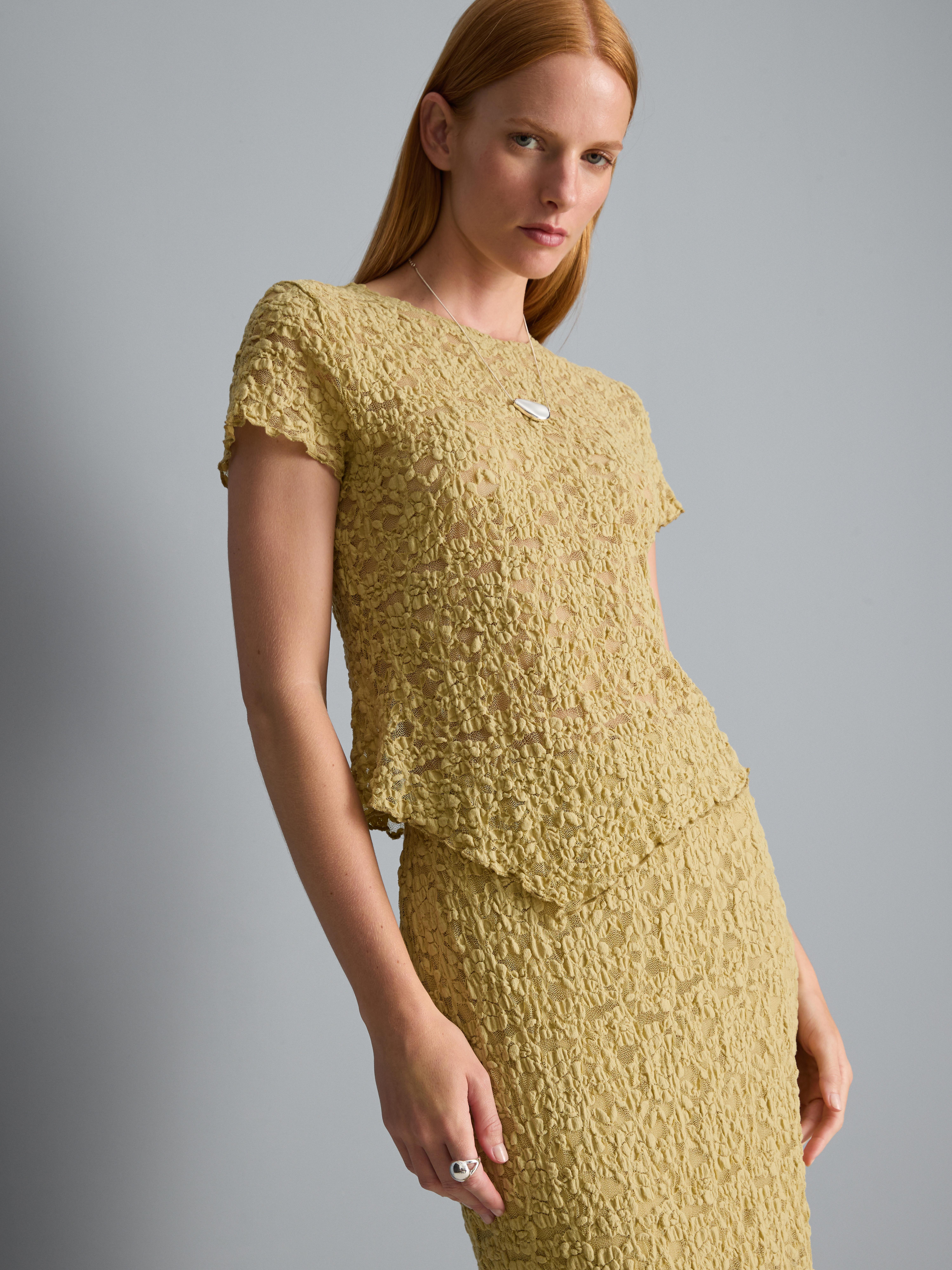 Cotton Blend Asymmetric Textured Lace Top