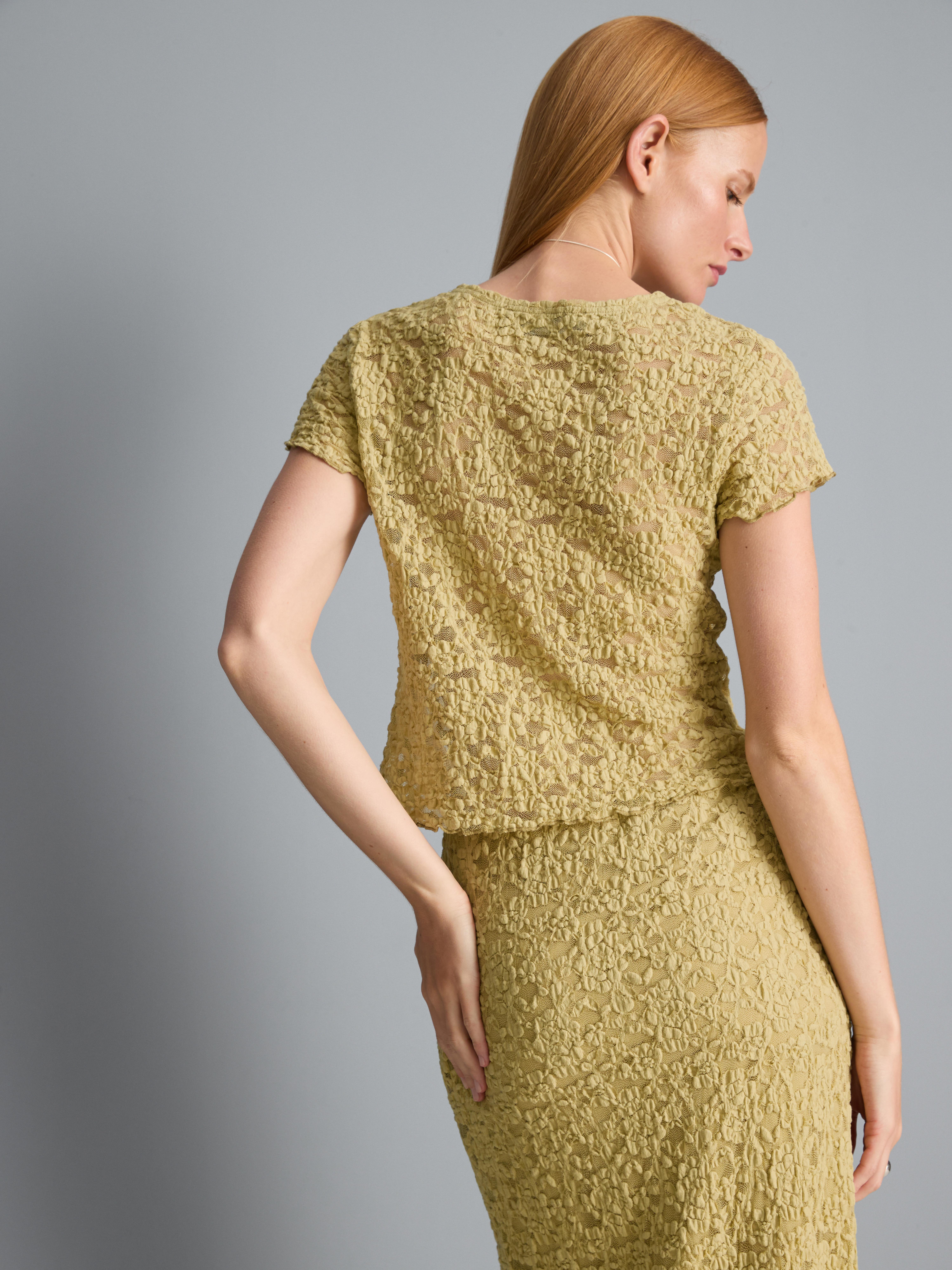 Cotton Blend Asymmetric Textured Lace Top