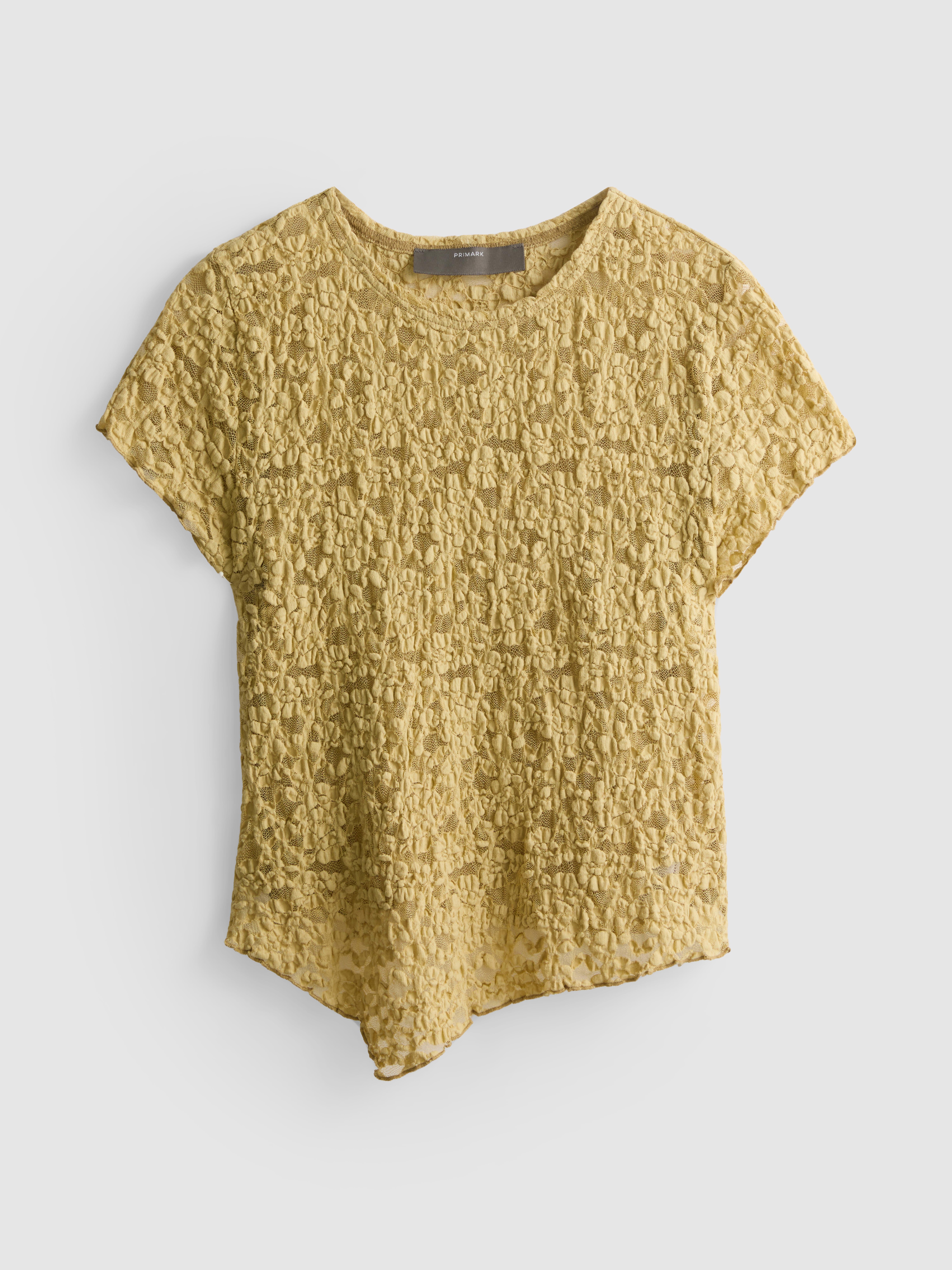 Cotton Blend Asymmetric Textured Lace Top