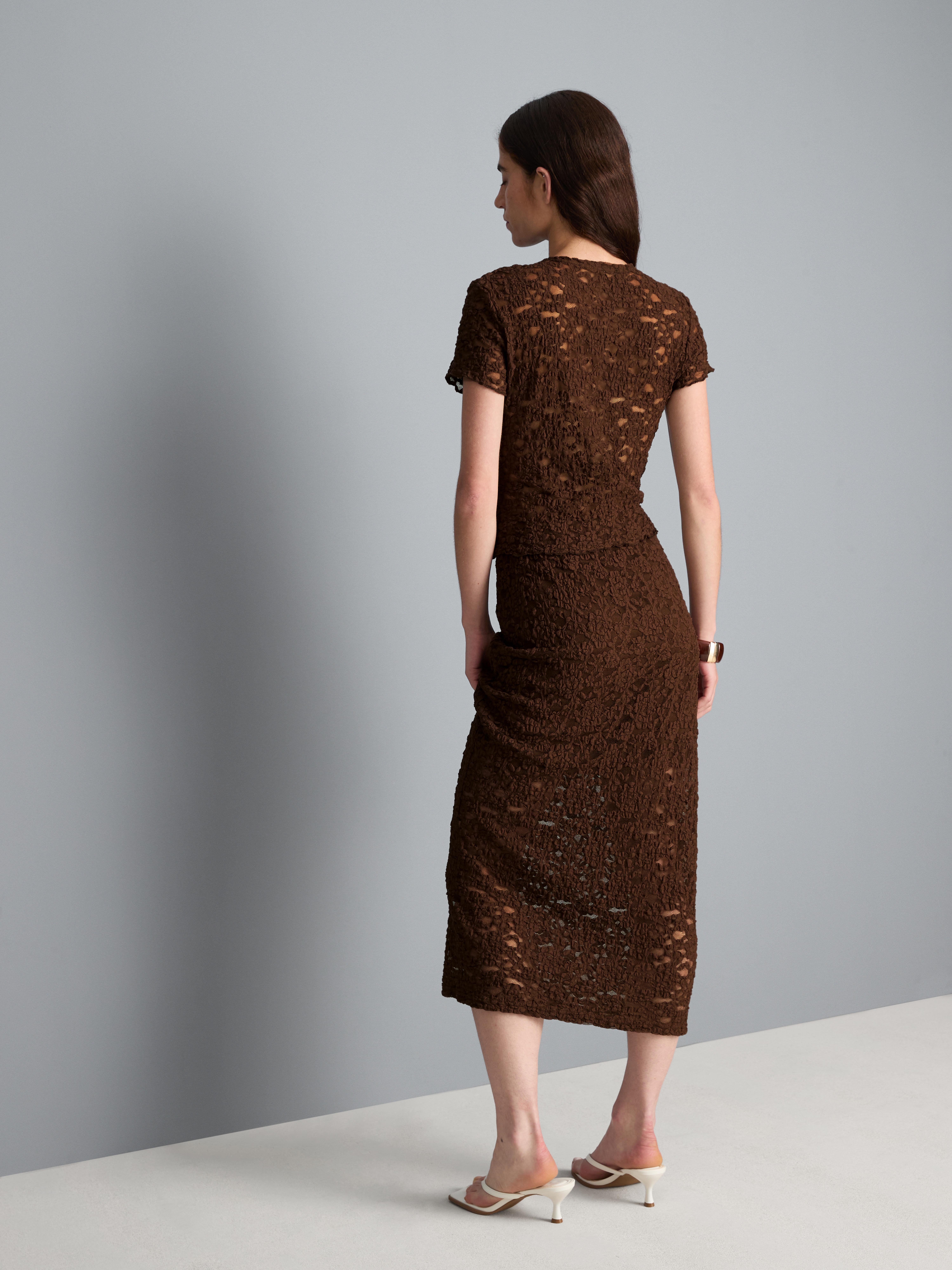 Cotton Blend Asymmetric Textured Lace Top