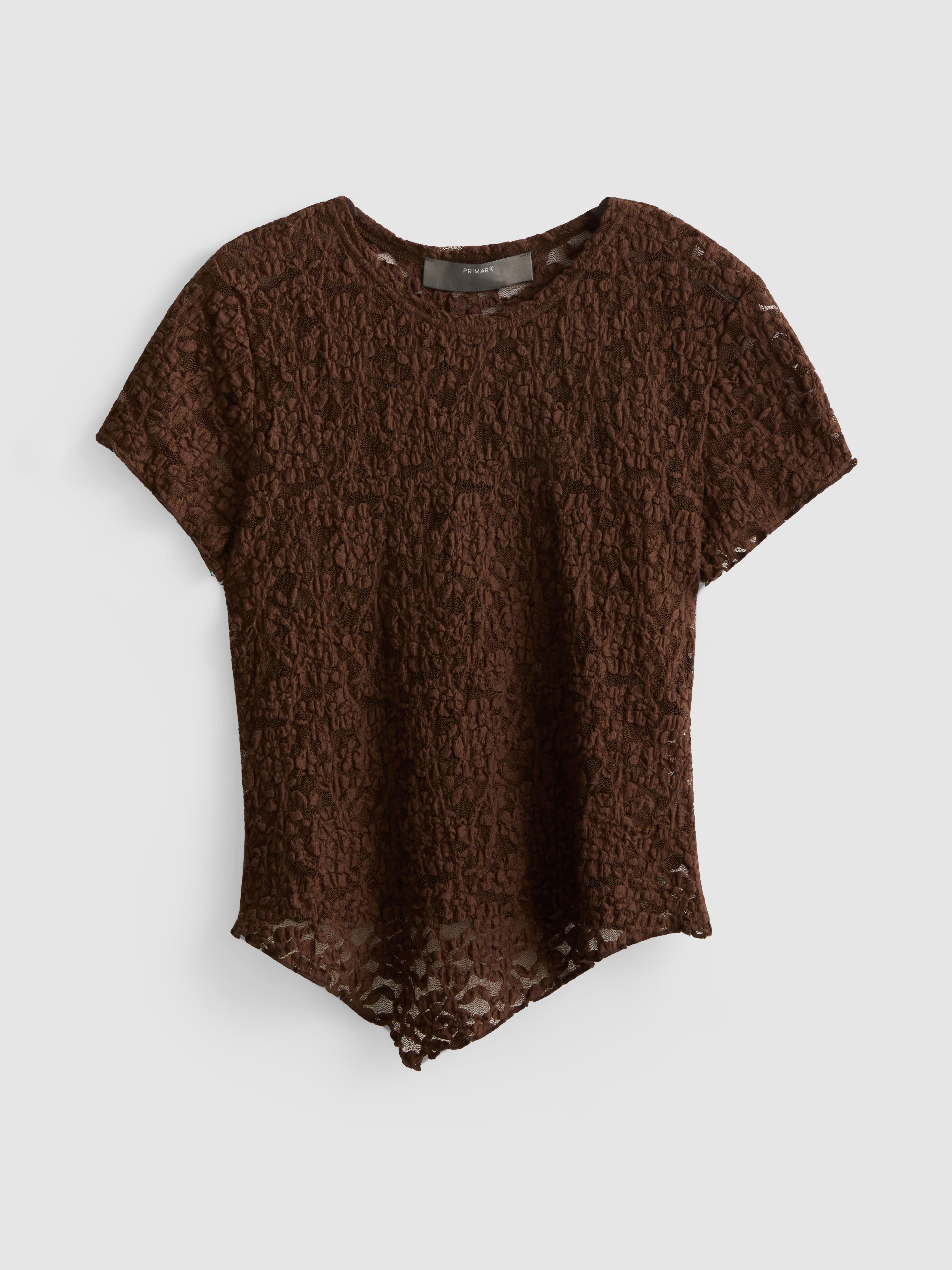 Cotton Blend Asymmetric Textured Lace Top