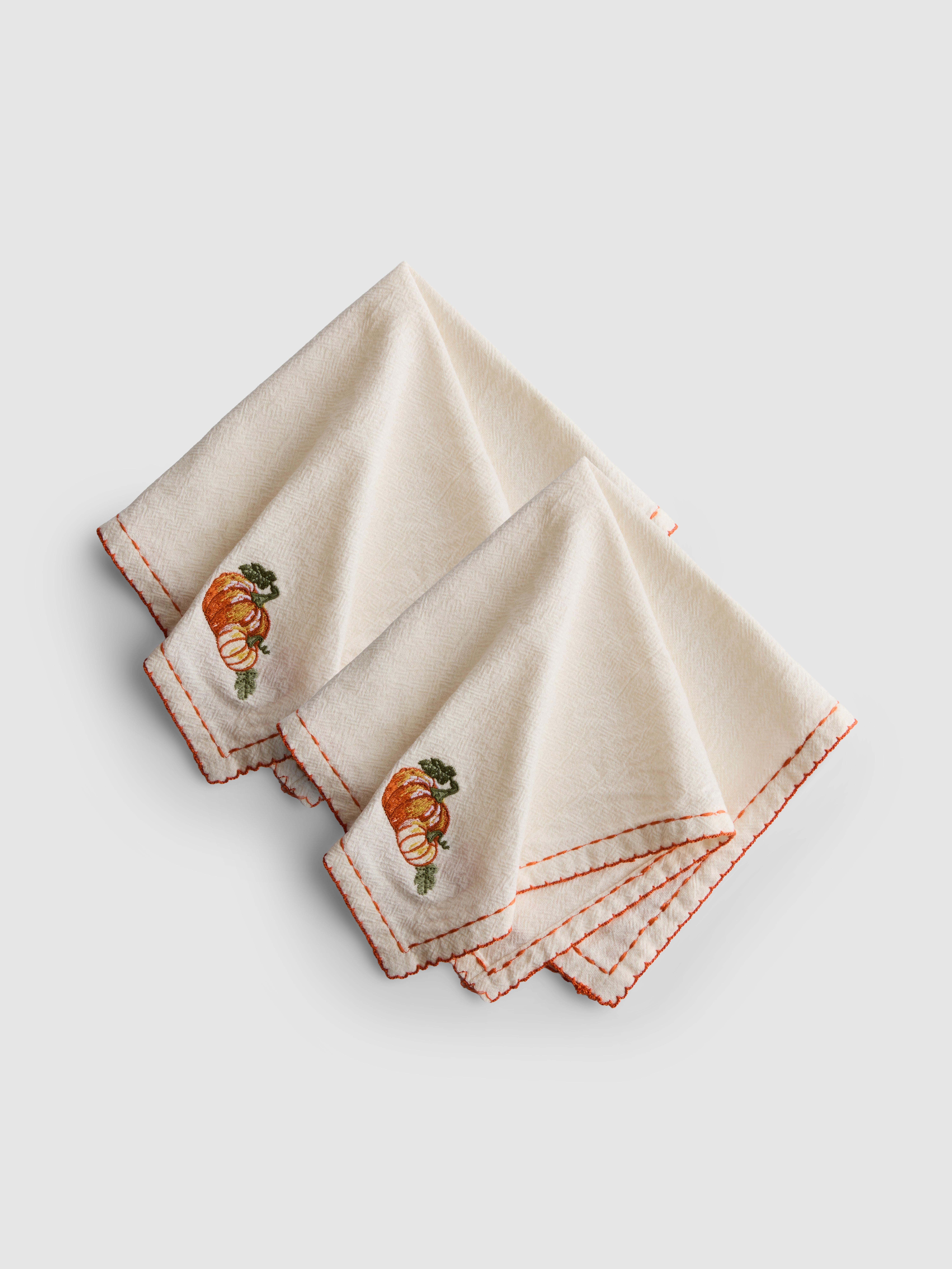 2pk Pumpkin Embroidered Cloth Napkins