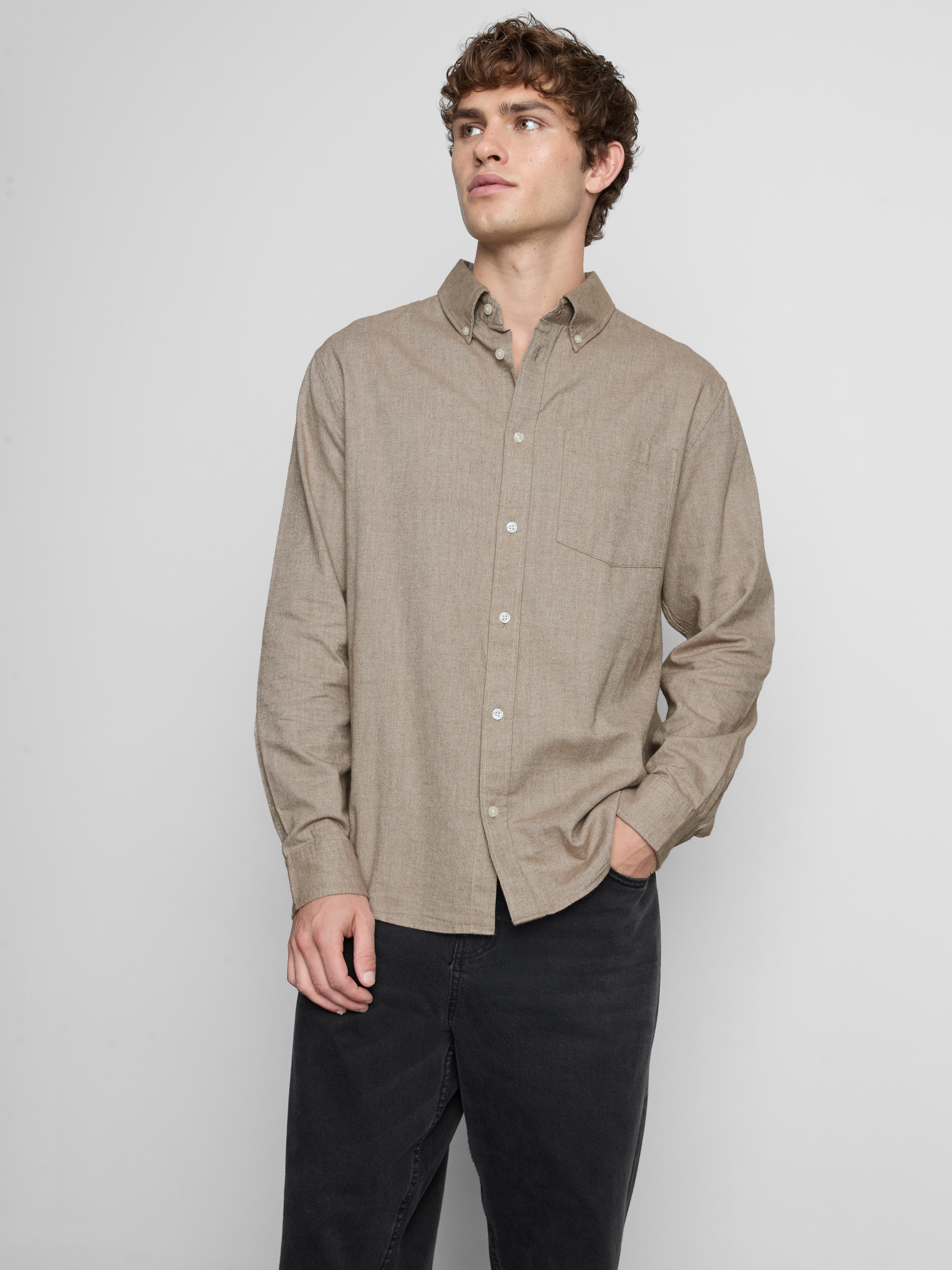 Pure Cotton Button-Down Shirt Ecru