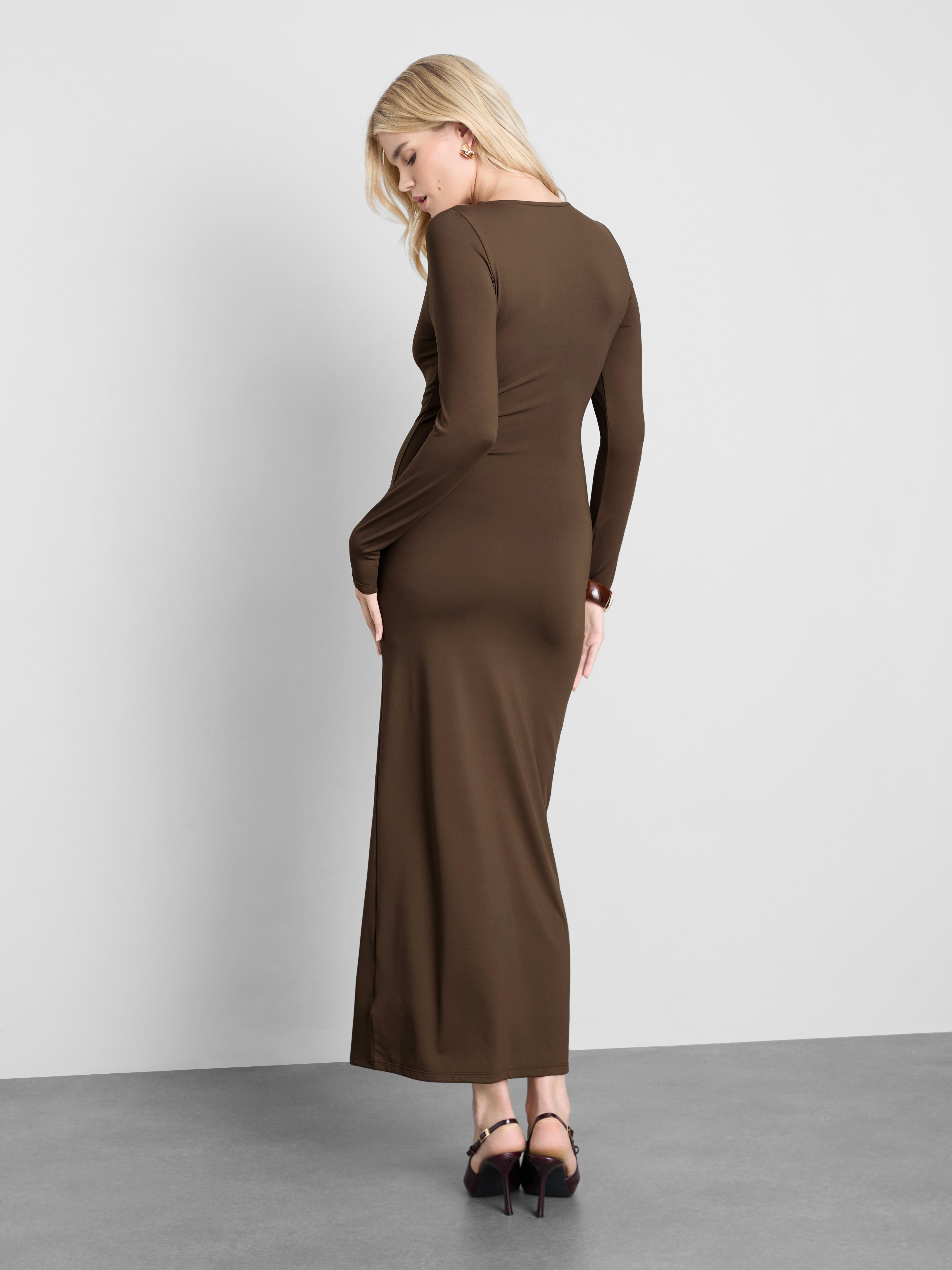 primark brown maxi dress Womens Light Long Sleeve Scoop Neck holidaybrandfuel